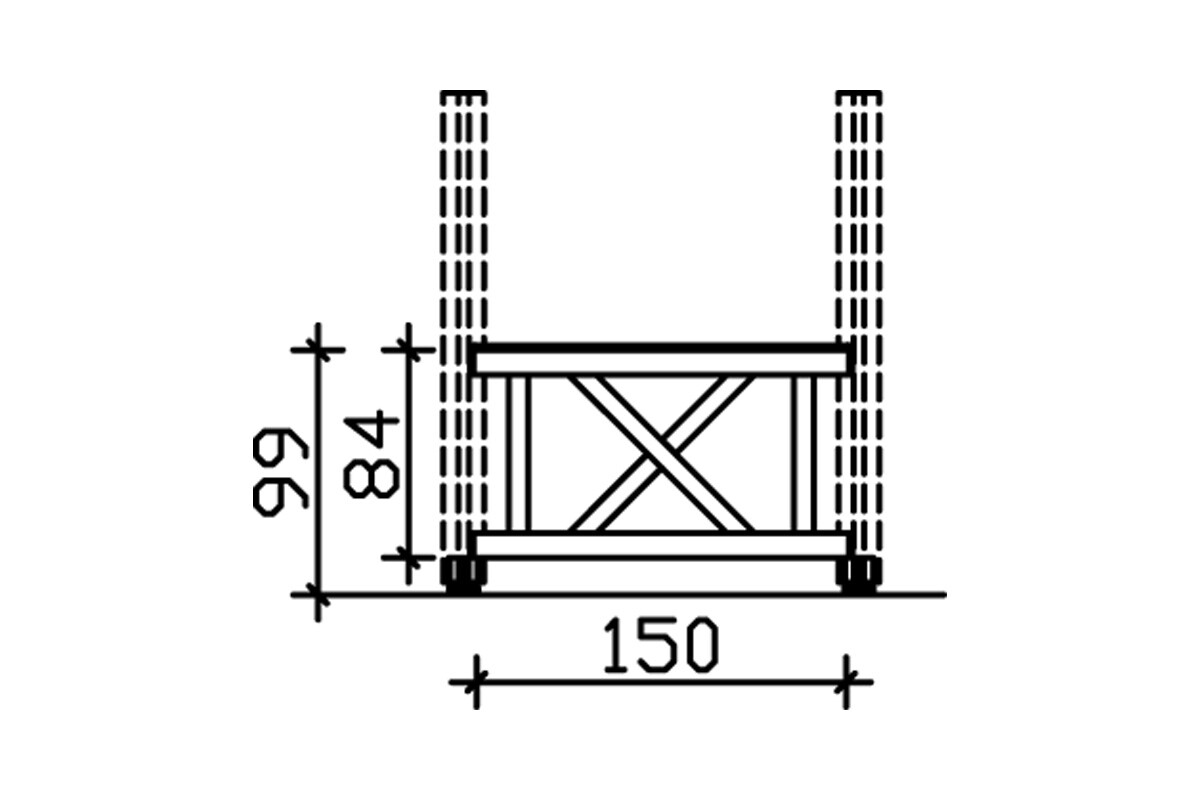 Brüstung Andreaskreuz 150 x 84 cm, Fichte, eiche hell