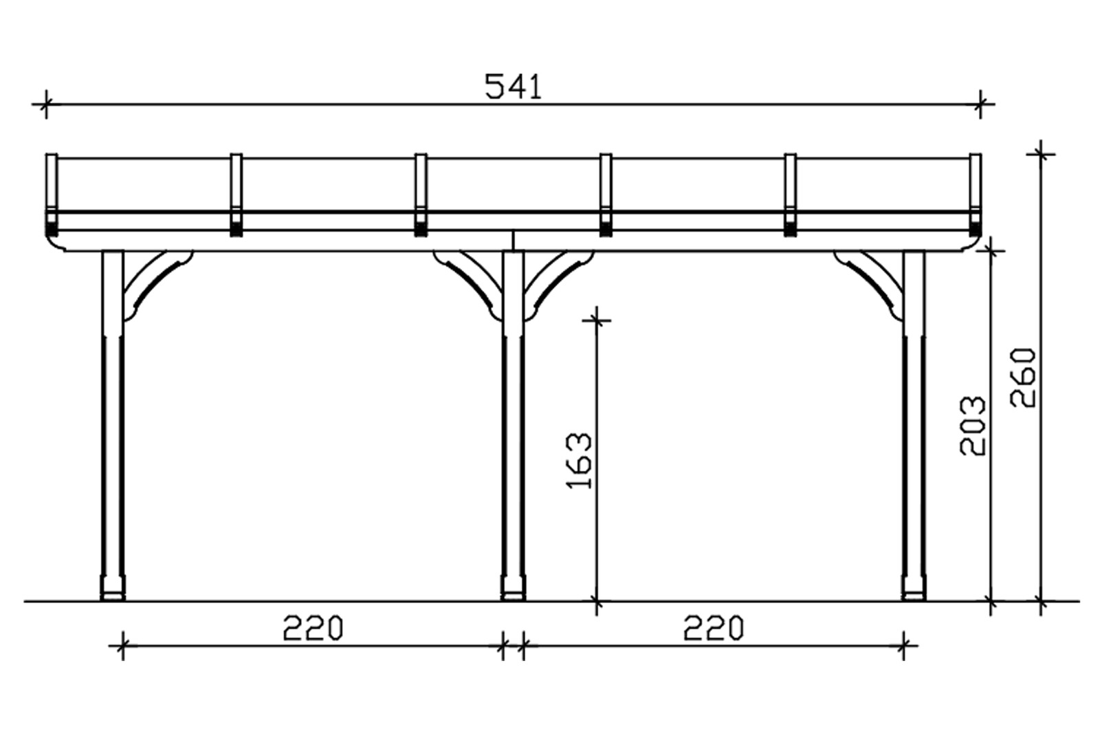 Terrace roof Rimini 541 x 250 cm, douglas fir, colour pre-treated walnut