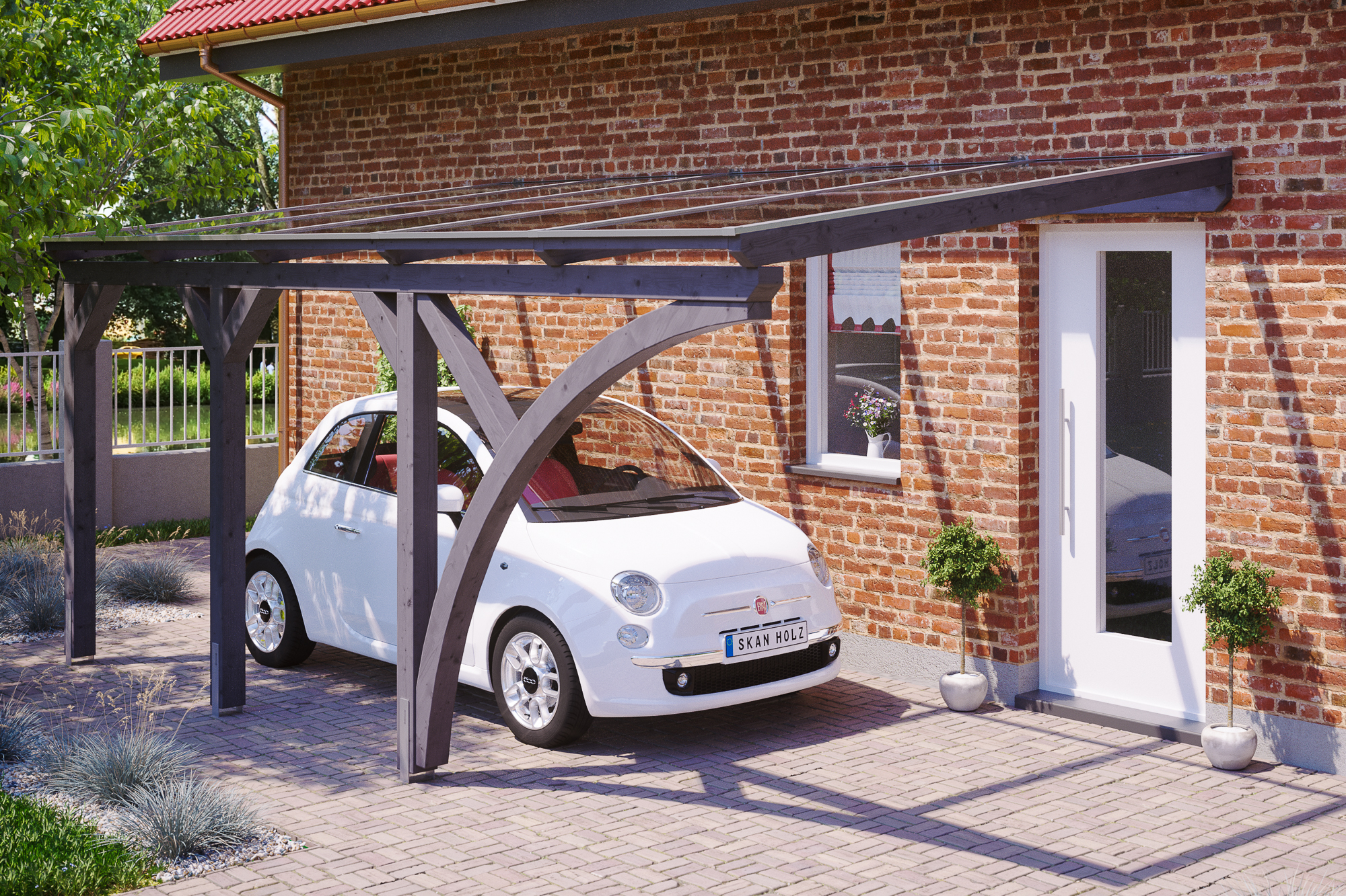 Ambientebild: Carport Eifel 300 x 541 cm, farblich behandelt in schiefergrau