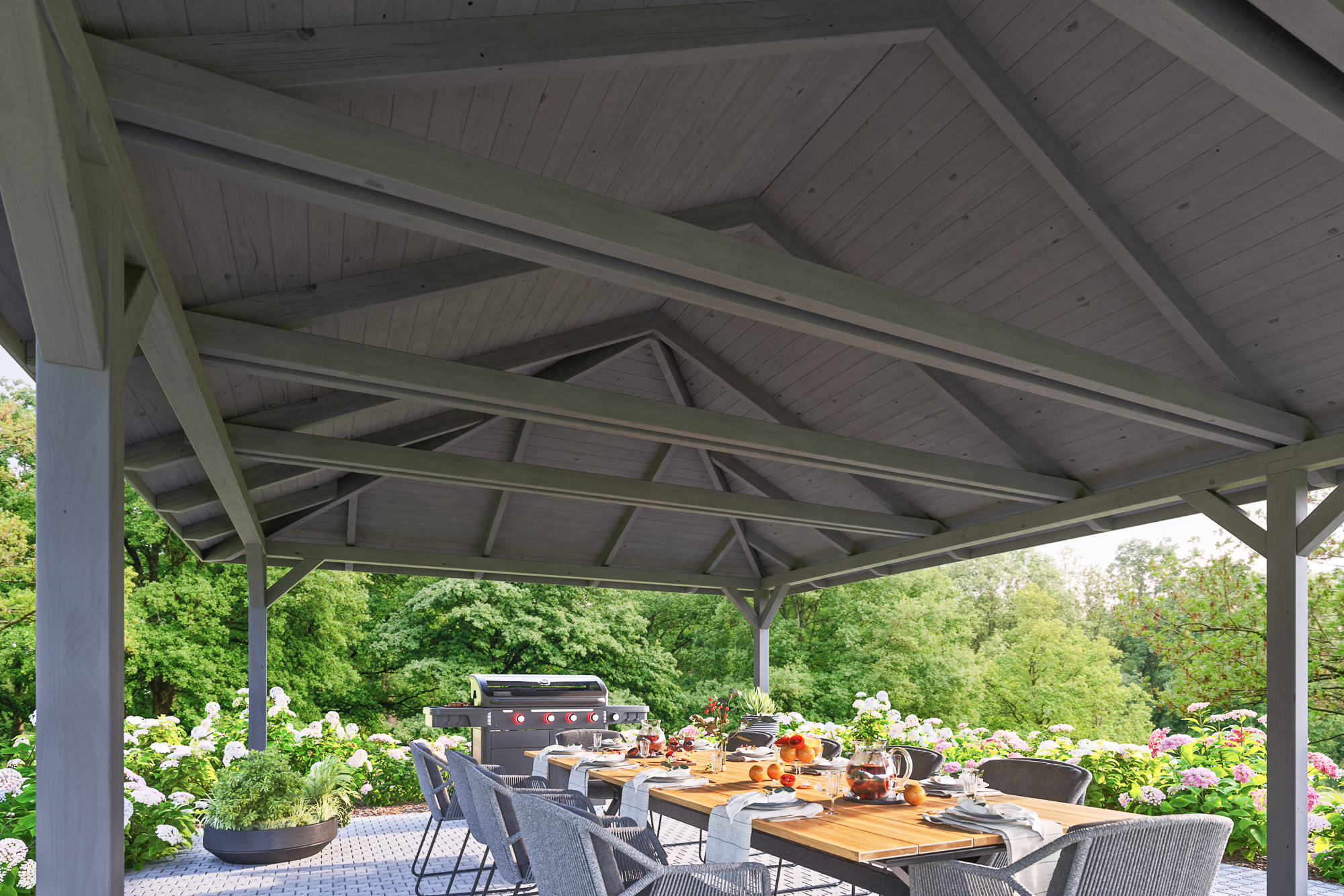 Detailbild: Innenansicht Pavillon Orleans 2, farblich behandelt in schiefergrau