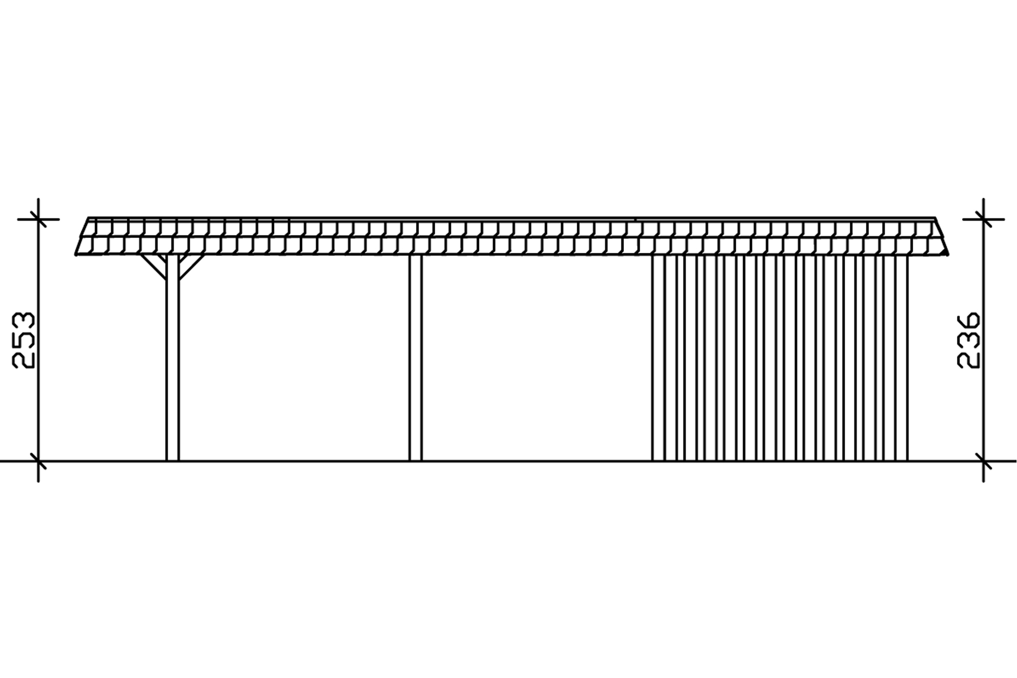 Carport Wendland with storage room 630 x 879 cm with EPDM roof, black fascia, colour pre-treated light oak
