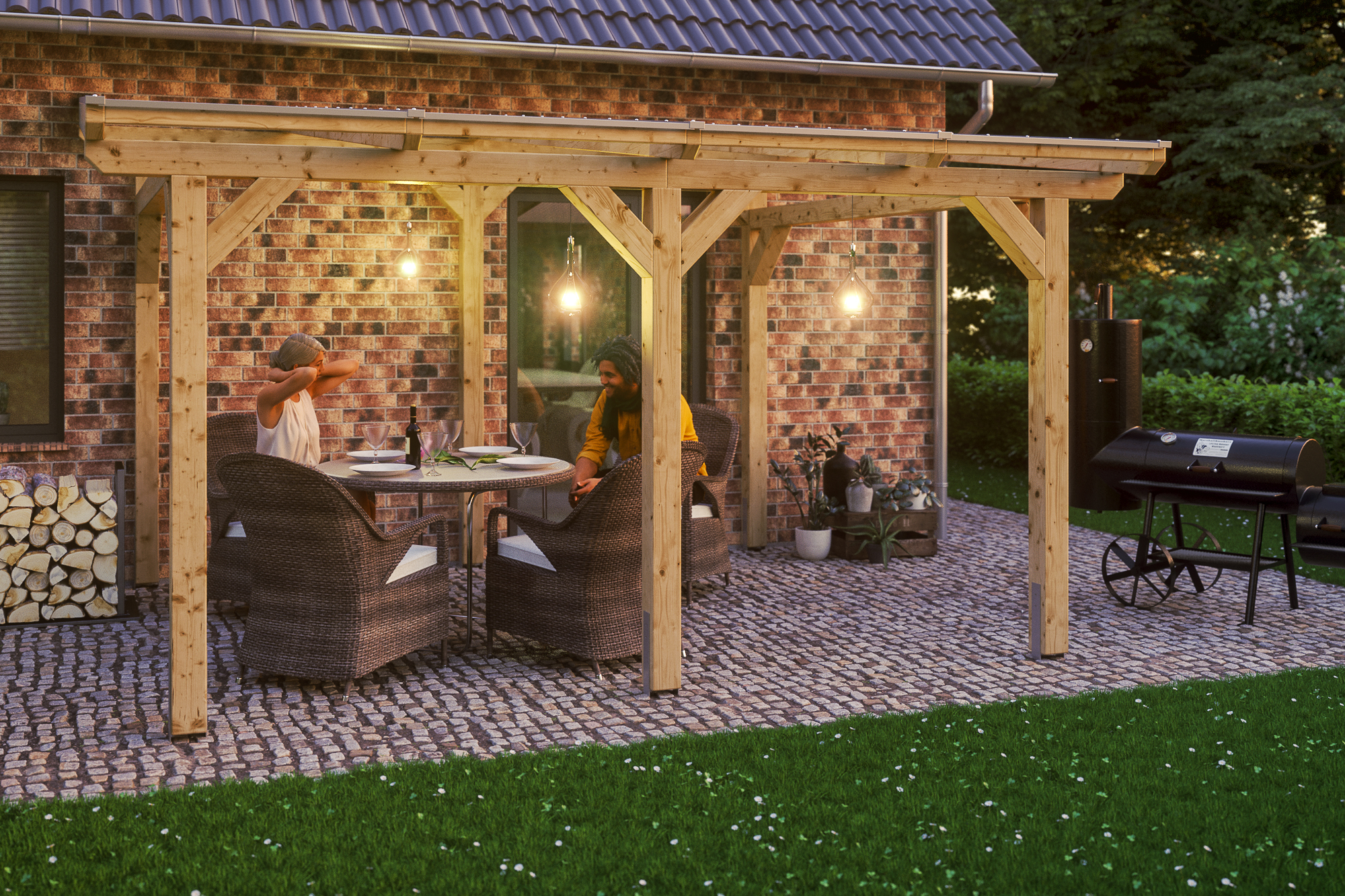 Terrasoverkapping Siena 434 x 300 cm, gelamineerd hout, onbehandeld