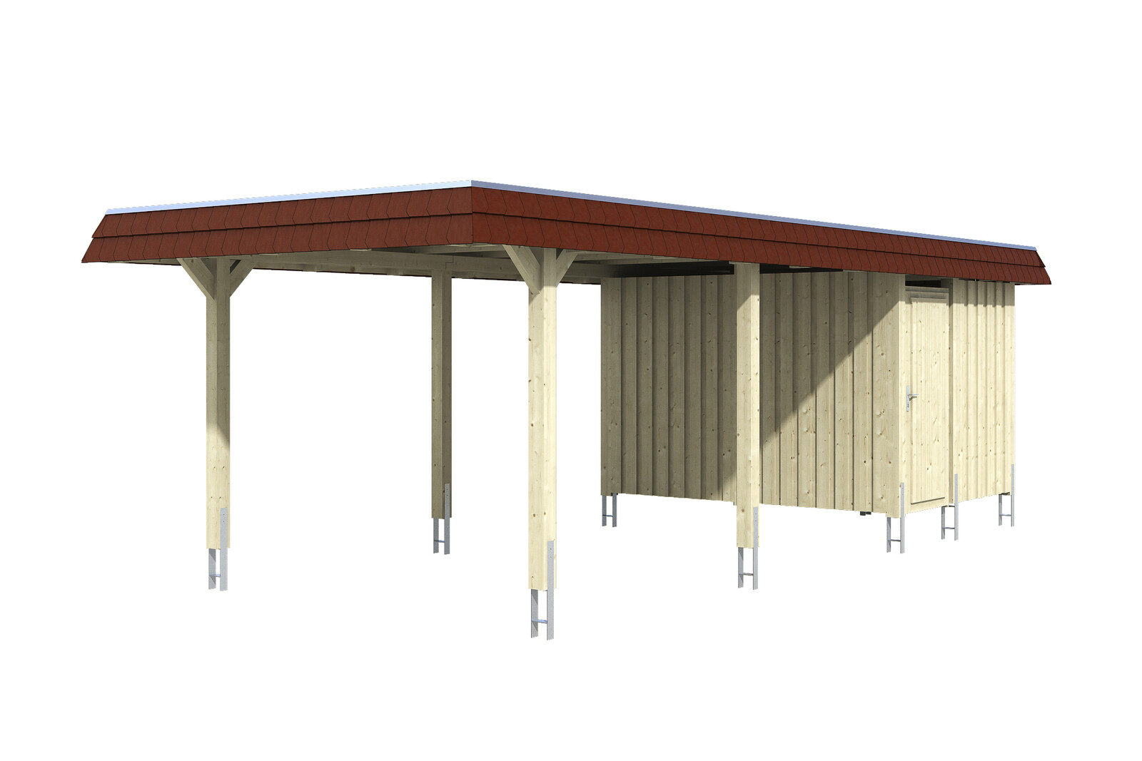 Carport Wendland mit Abstellraum 362 x 870 cm mit EPDM-Dach, rote Blende