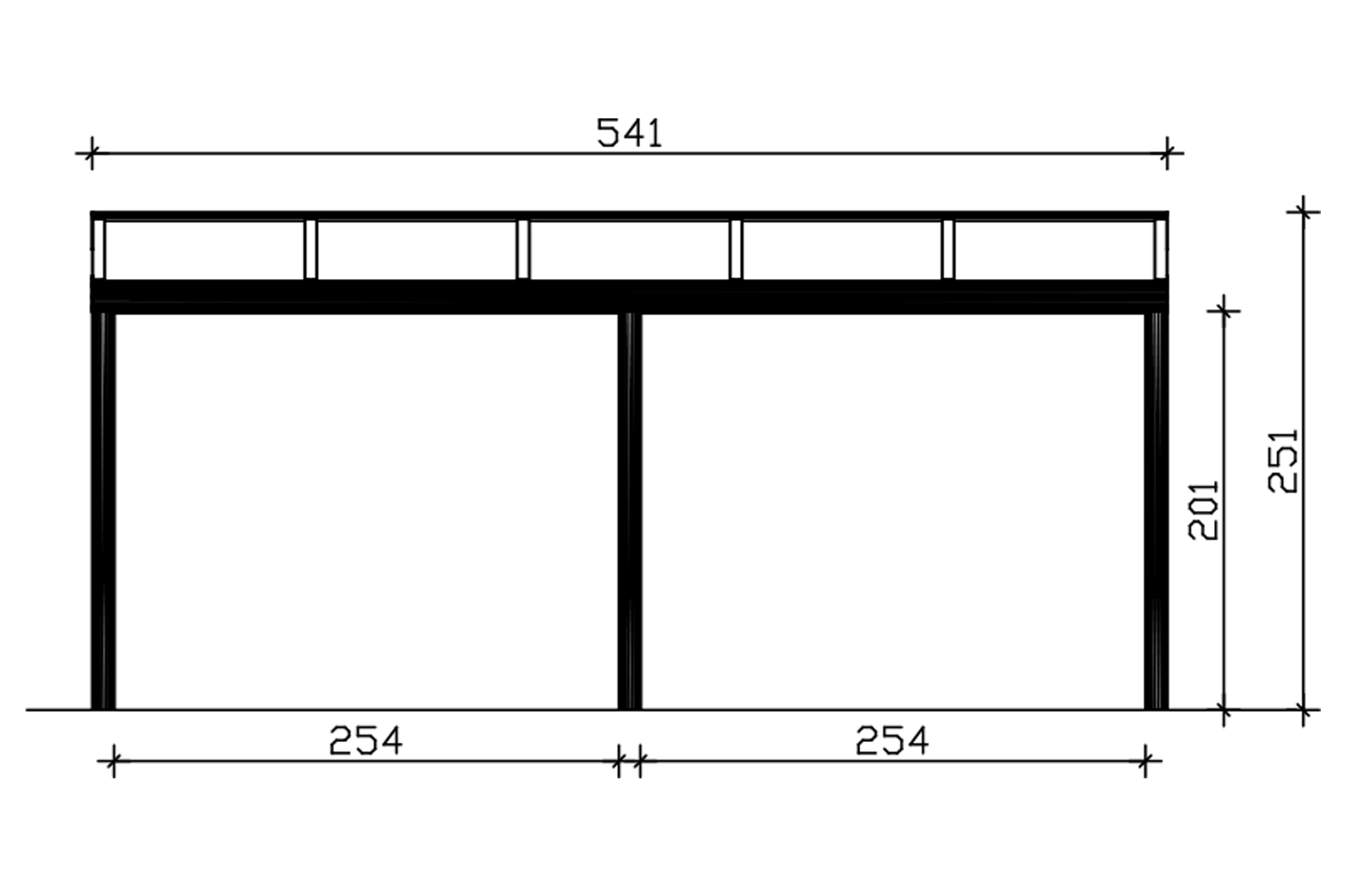 Grafik (Vorderansicht): Terrassenüberdachung Garda 541x257 cm