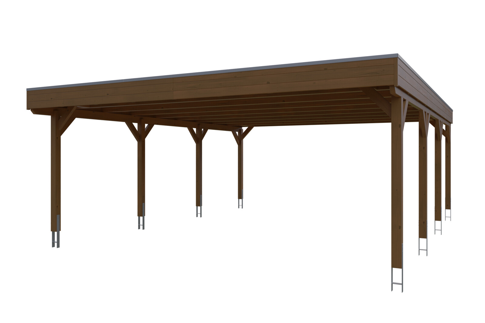 Carport Grunewald 622 x 796 cm with EPDM roof, colour pre-treated walnut