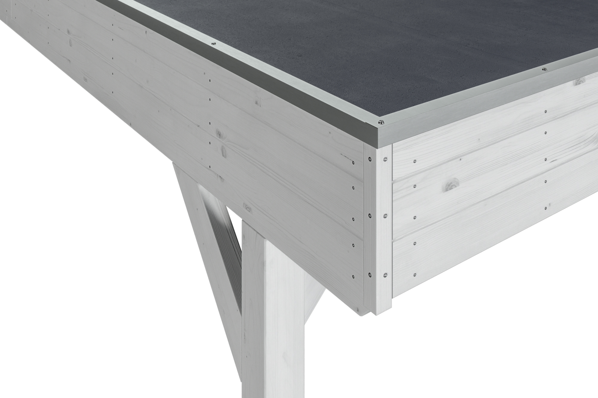 Detailbild: EPDM-Dacheindeckung und Dachblende beim Doppelcarport Grunewald, farblich behandelt in weiß