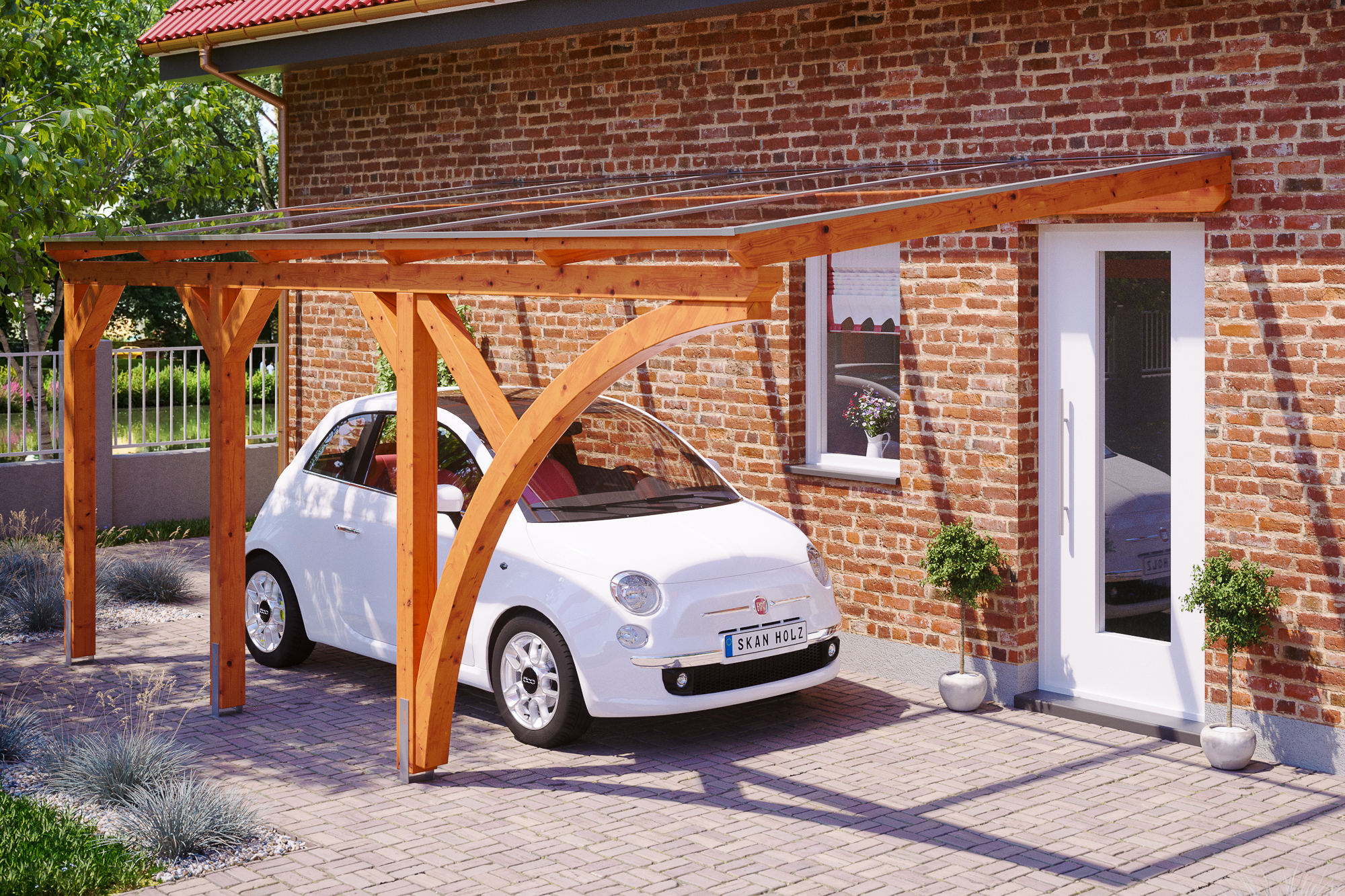 Ambientebild: Carport Eifel 300 x 541 cm, farblich behandelt in eiche hell