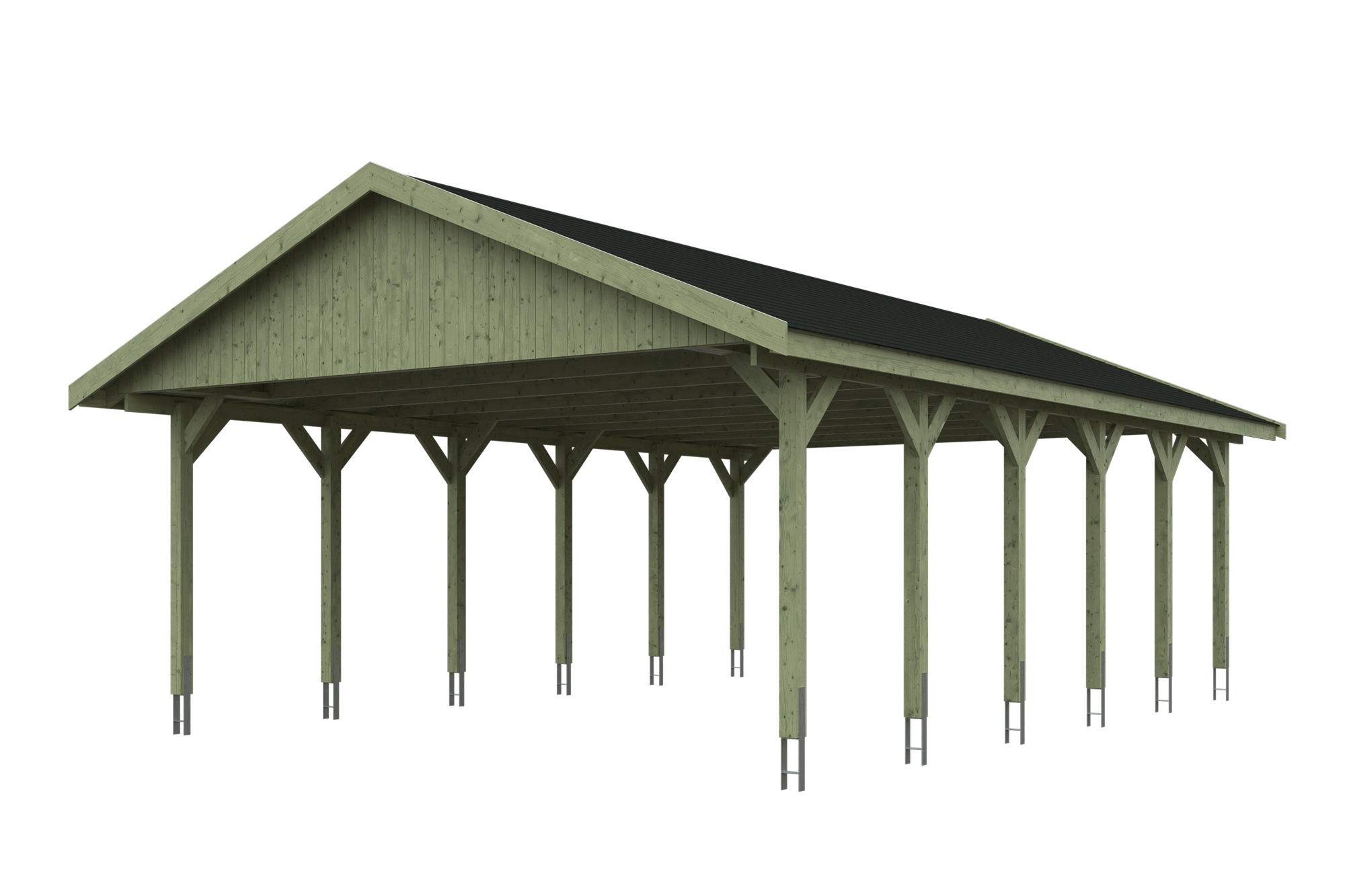 Produktbild: Carport Wallgau 620 x 900 cm, mit schwarzen Dachschindeln, grün imprägniert