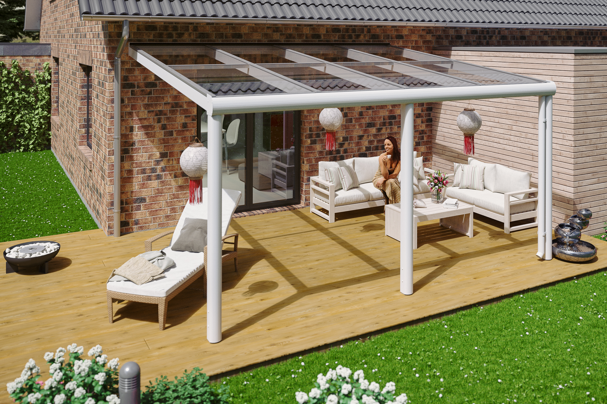 Pergola adossée MONZA 434x307cm, aluminium thermolaqué, thermolaqué blanc RAL 9016