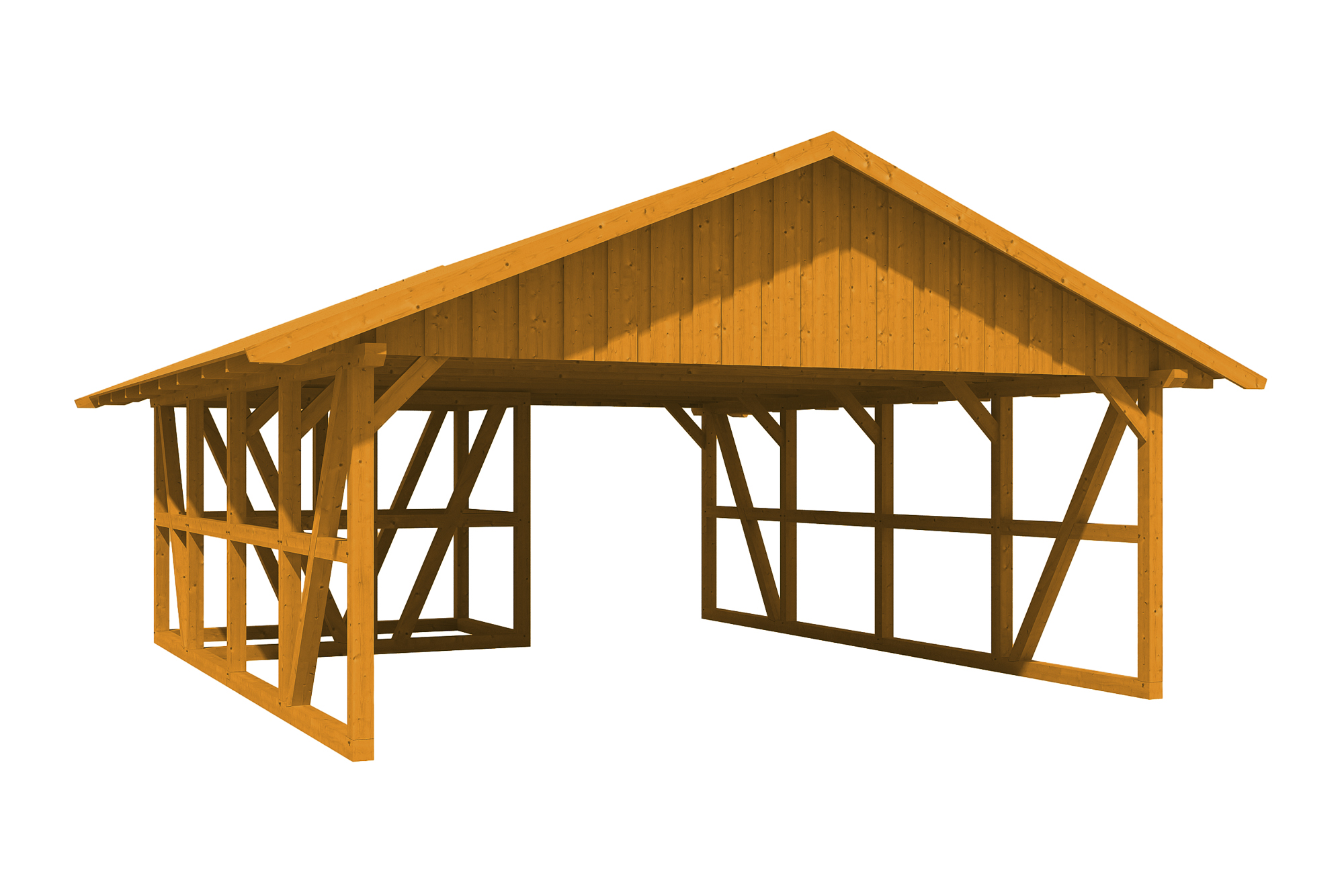Produktbild: Carport Schwarzwald 684 x 772 cm mit Abstellraum, mit Dachschalung, farblich behandelt in eiche hell