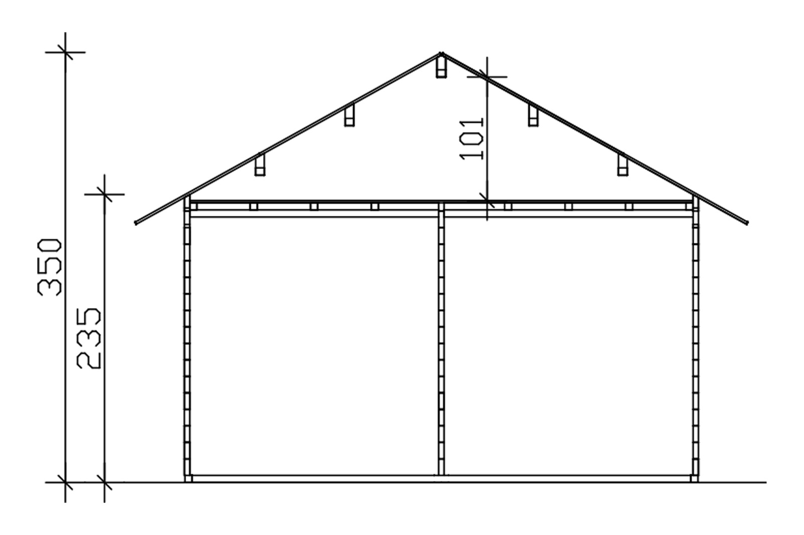 Tuinhuis Bern 2, 45plus 420 x 560 cm, basishuis met 2e laag dakbeschot, onbehandeld