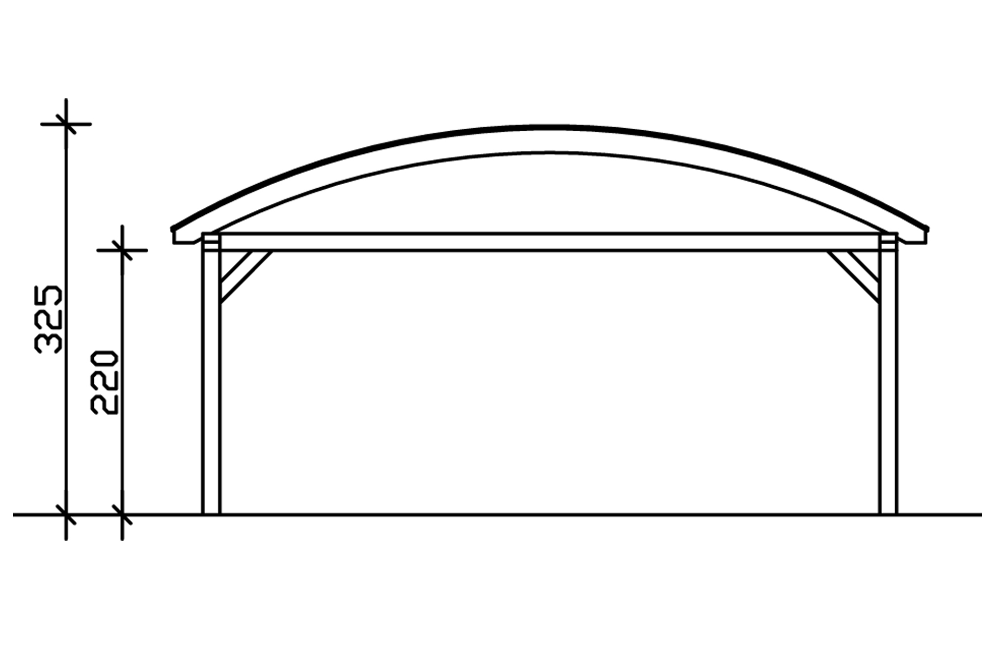 Grafik (Vorderansicht): Carport Franken 635 cm Breite