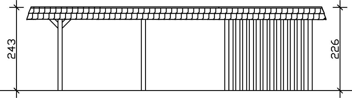 Grafik (Schnitt): Carport Wendland 362 x 870 cm mit Abstellraum