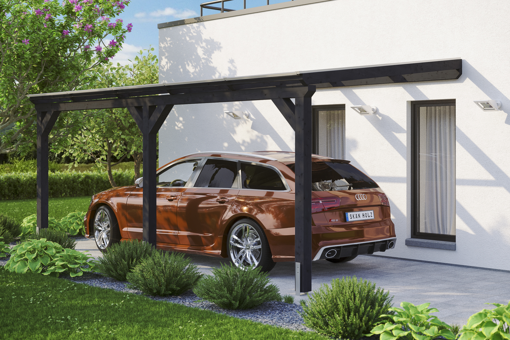 Ambientebild: Carport Vogtland 300 x 541 cm, farblich behandelt in anthrazit