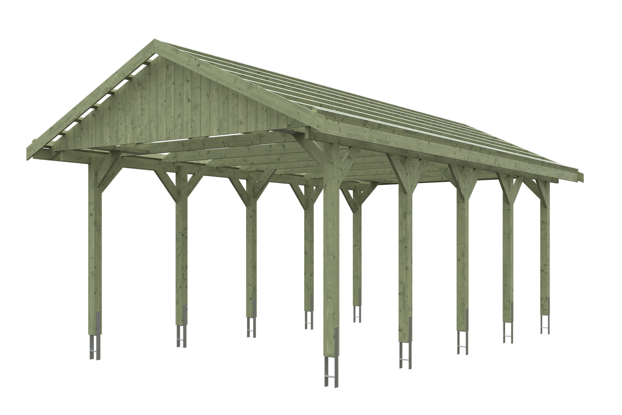 Produktbild: Carport Wallgau 430 x 750 cm, mit Dachlatten, grün imprägniert