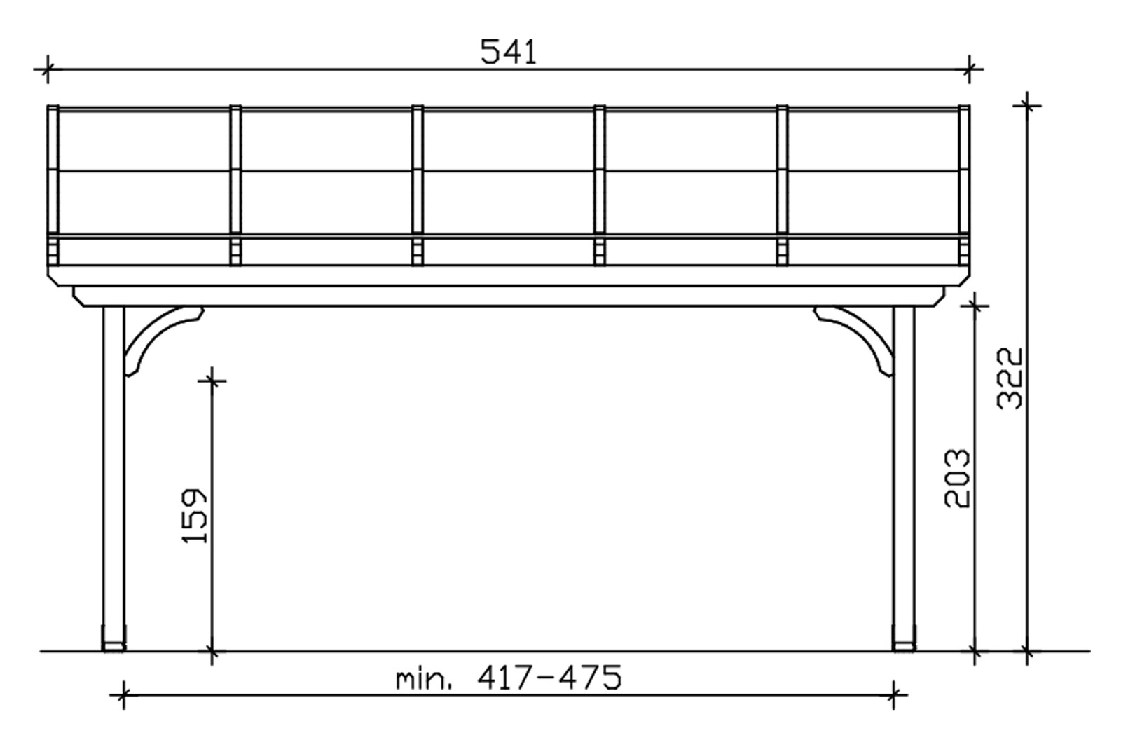 Pergola adossée VERONA 541x389cm, bois lamellé-collé, non traité