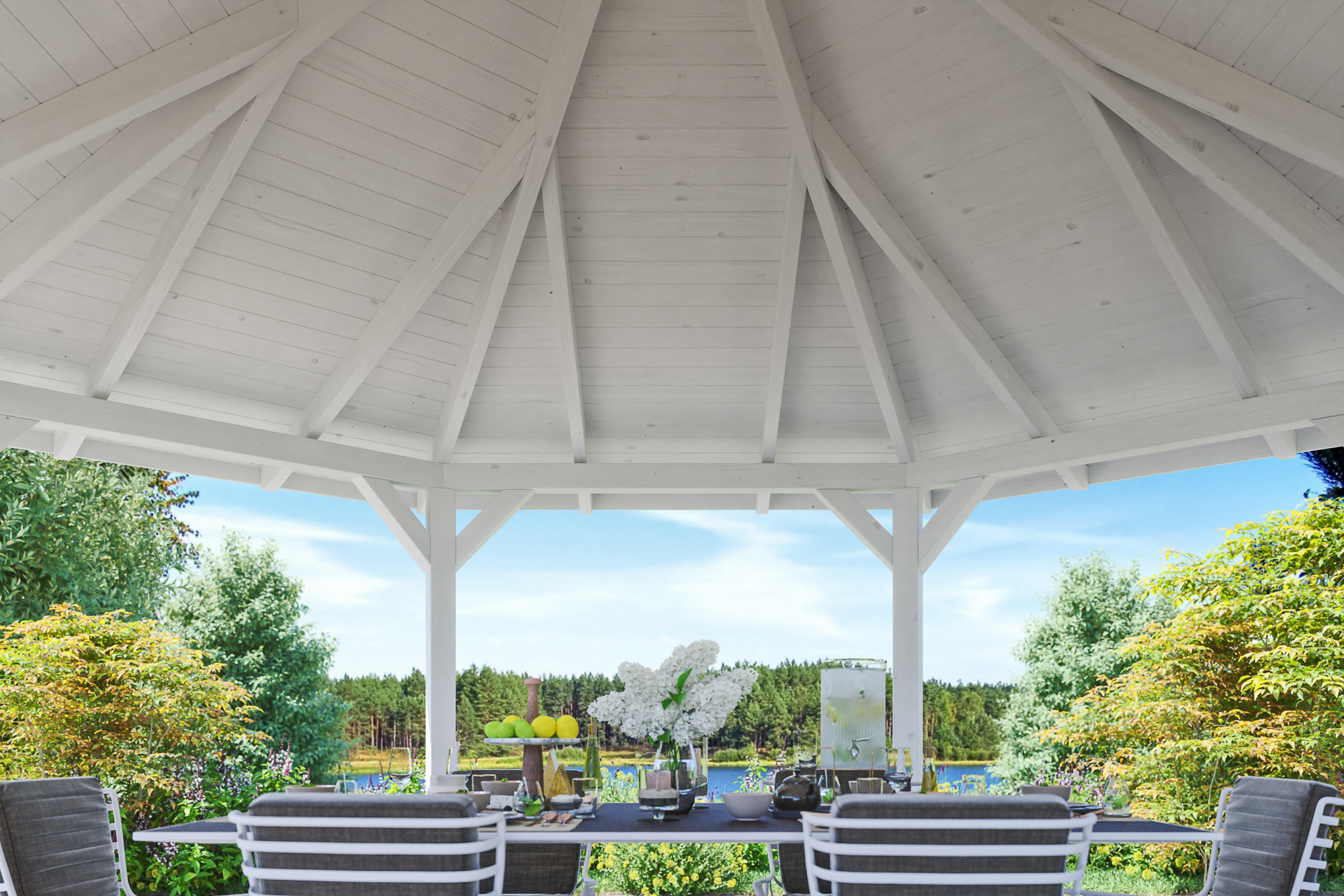 Detailbild: Innenansicht Pavillon Nice 4, farblich behandelt in weiß