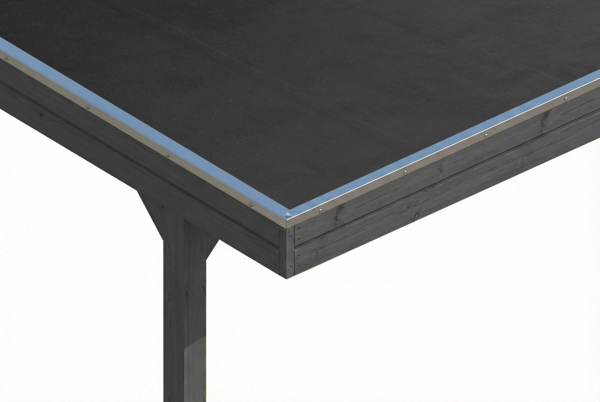 Detailbild: EPDM-Dacheindeckung und Dachblende beim Einzelcarport Friesland, farblich behandelt in schiefergrau