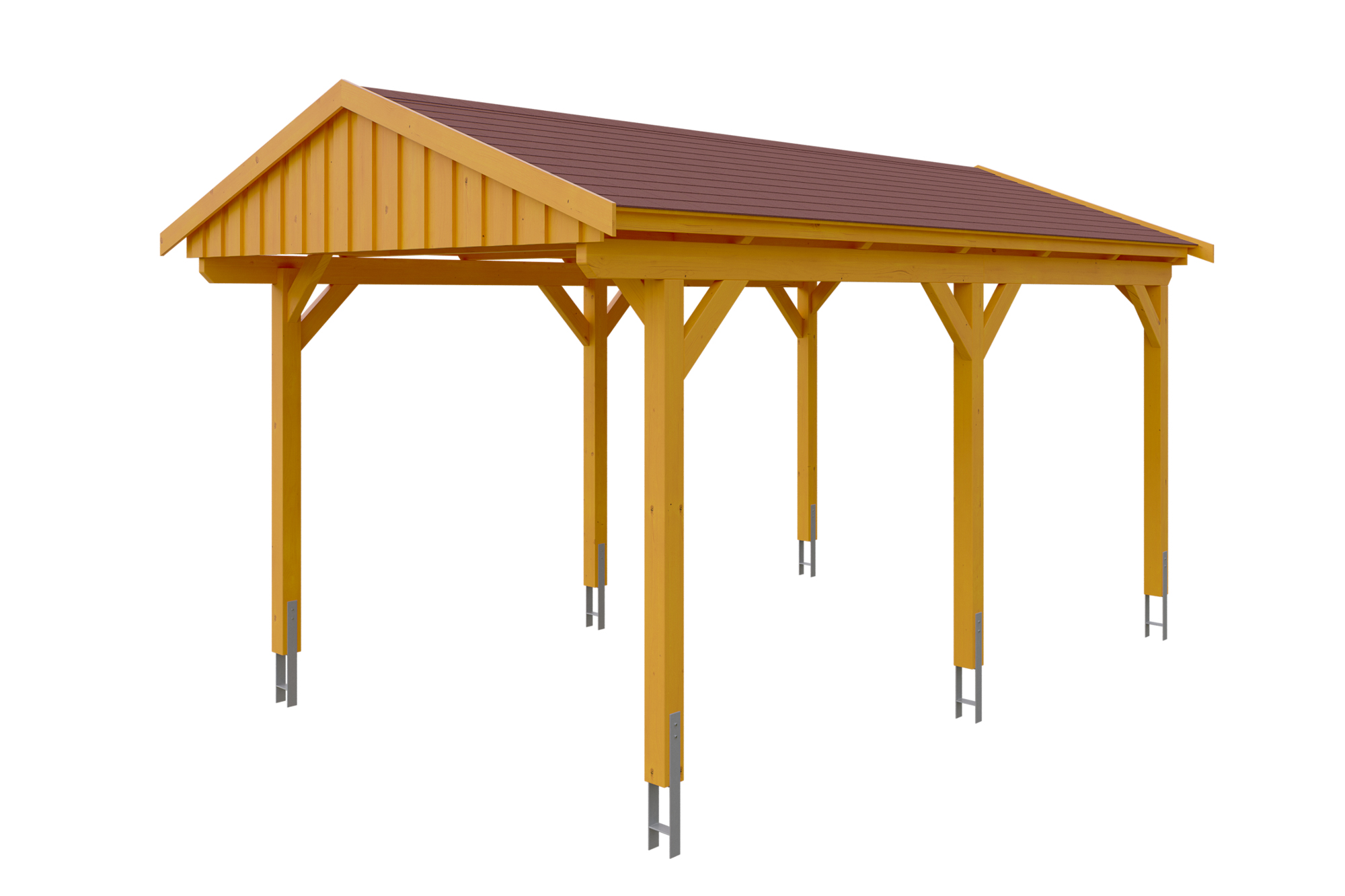 Produktbild: Carport Fichtelberg 317 x 566 cm, farblich behandelt in eiche hell, mit roten Dachschindeln
