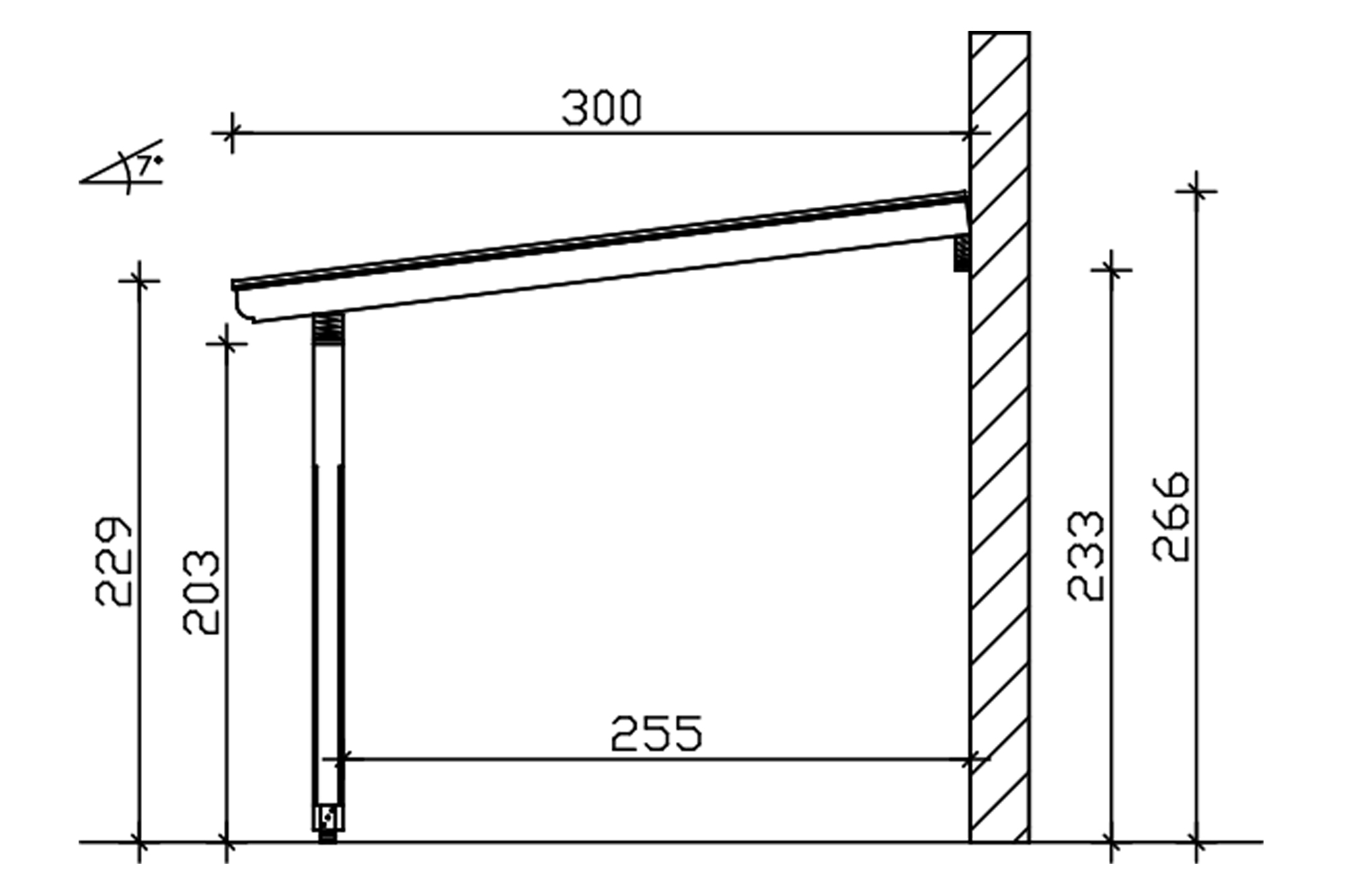 Grafik (Schnitt): Terrassenüberdachung Rimini, Tiefe 300 cm