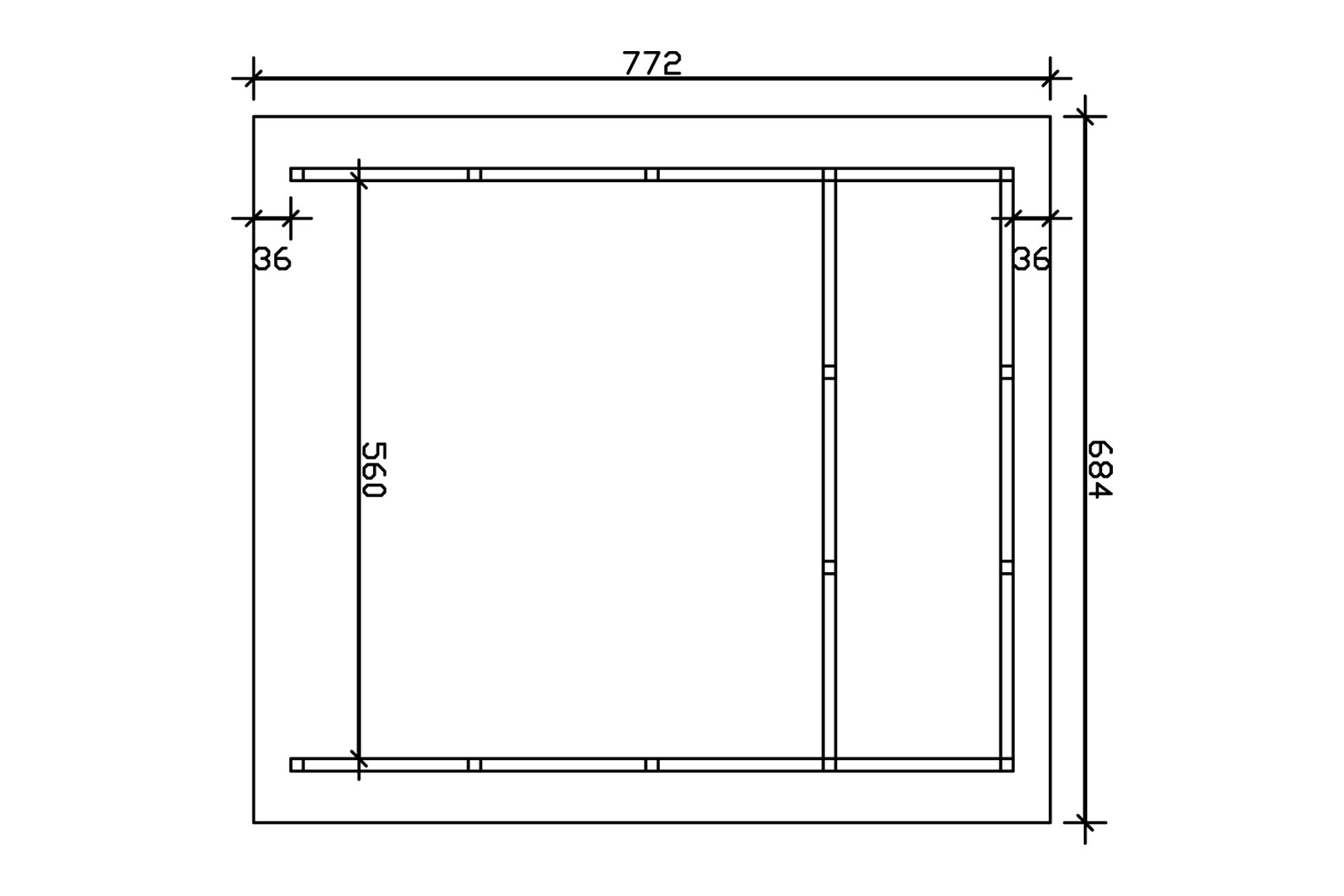 Carport Schwarzwald 684 x 772 cm with storage room 3, colour pre-treated walnut