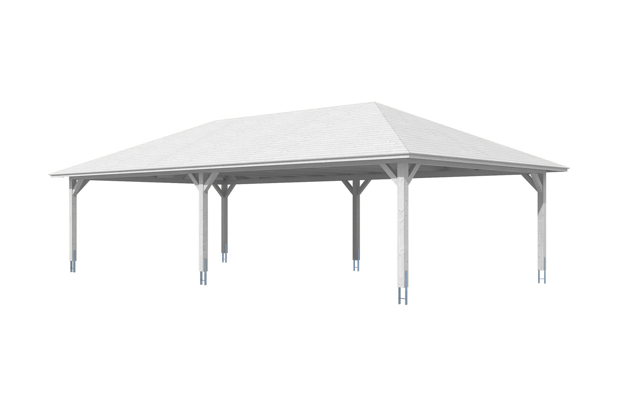 Carport TAUNUS 1176x634cm, bois lamellé-collé, traitement coloré blanc