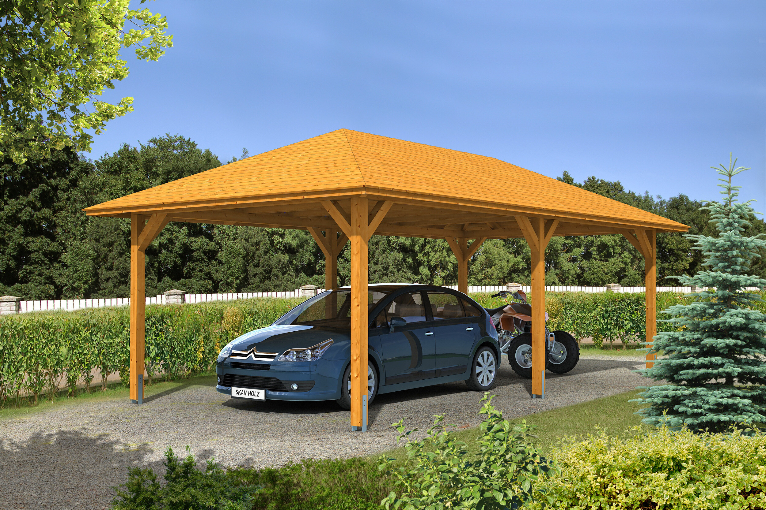 Carport Taunus 439 x 786 cm, colour pre-treated light oak