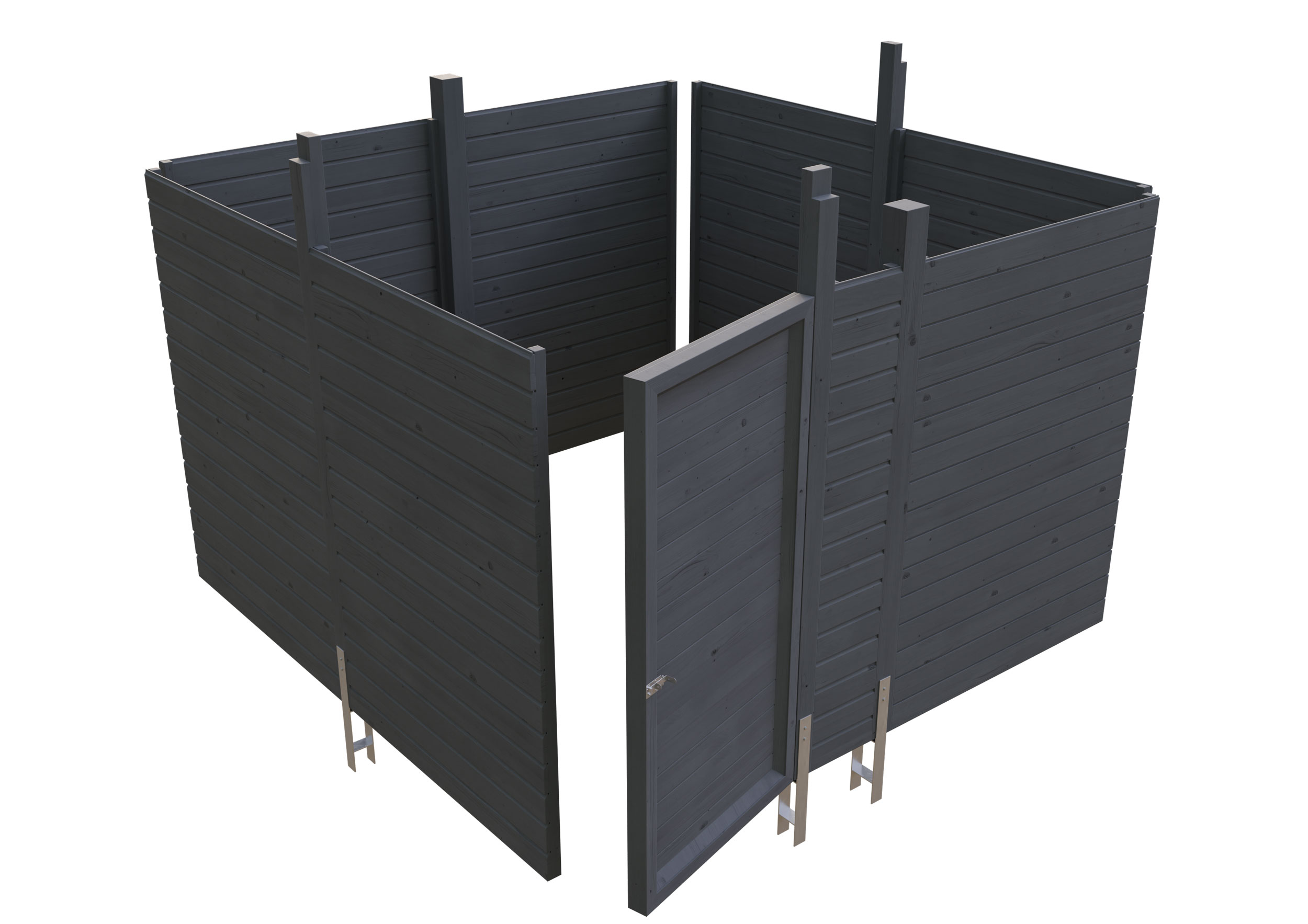 Remise C2, 314 x 317 cm, Panneaux à lattes horizontales, traitement coloré gris ardoise