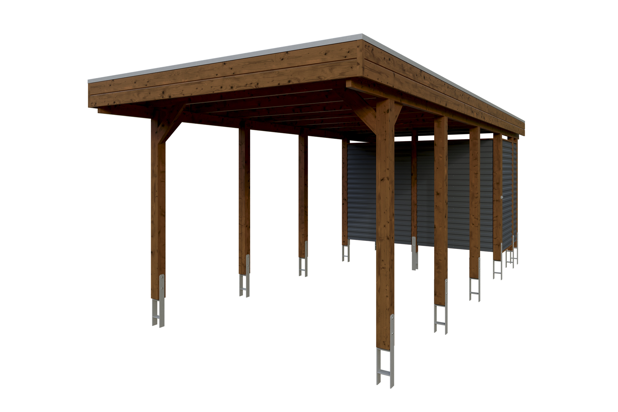 Produktbild: Carport Friesland Set 12, 314 x 708 cm, mit Abstellraum, farblich behandelt in nussbaum