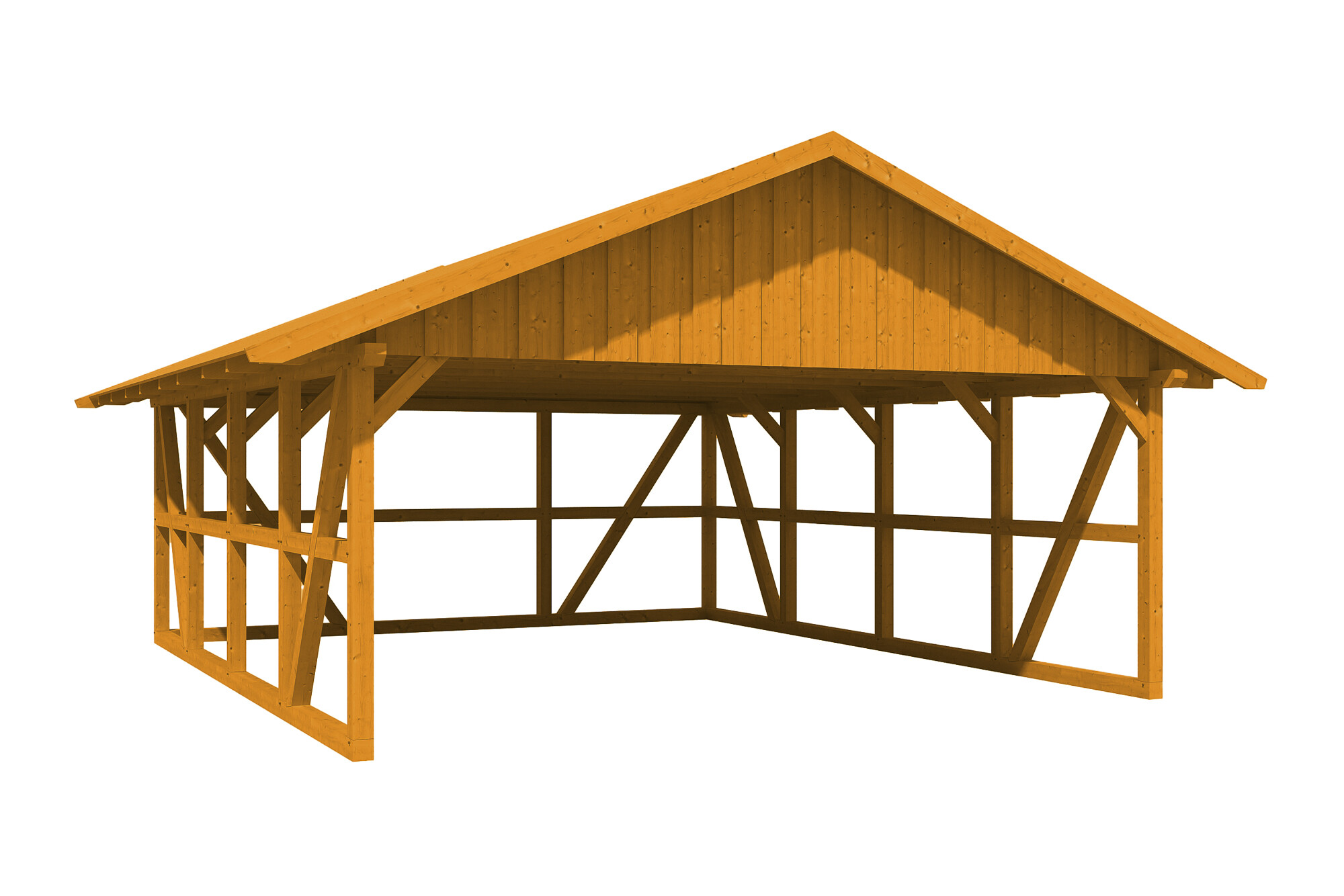 Carport Schwarzwald 684 x 772 cm, met achterwand, met dakbetimmering, gelakt in licht eiken