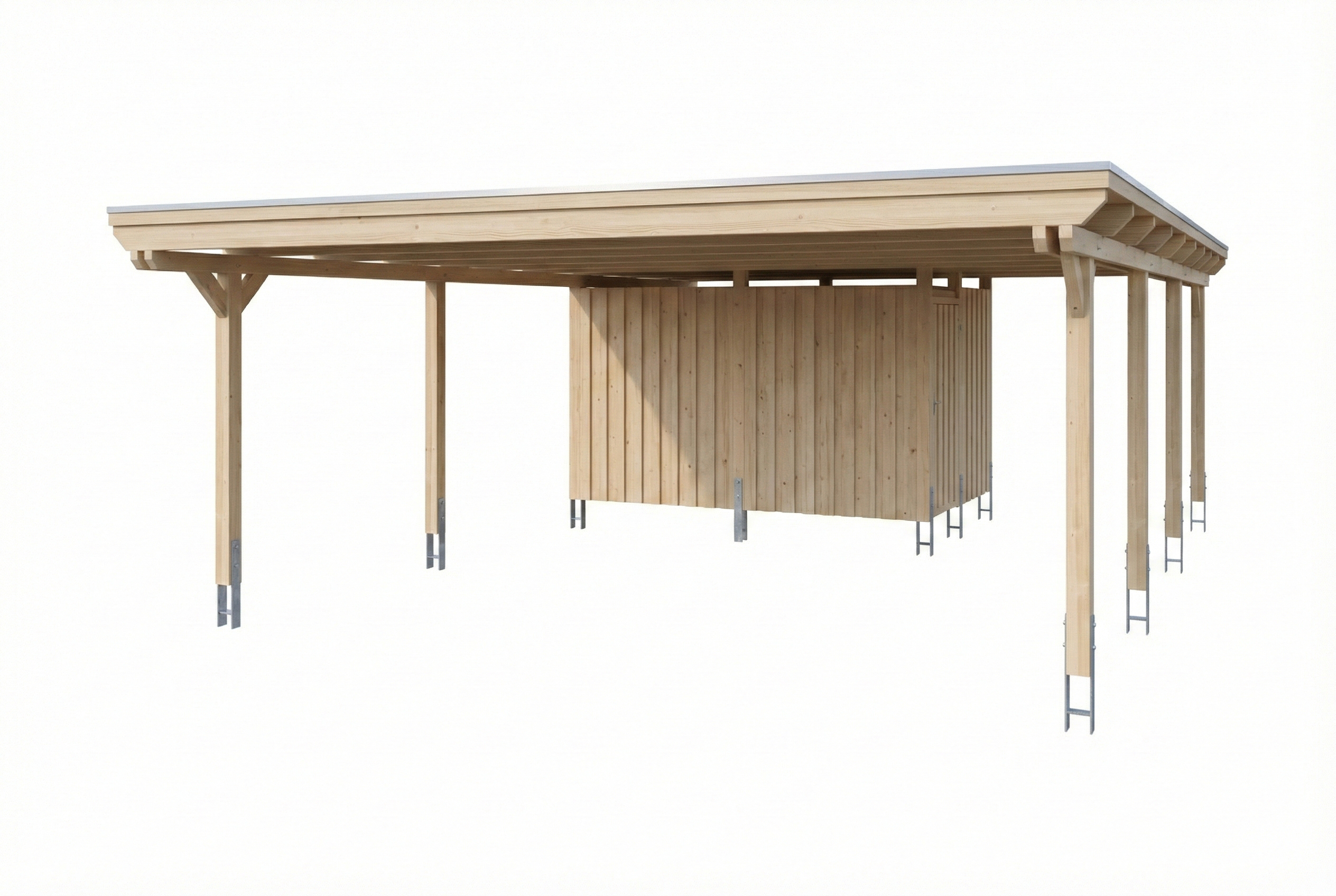 Carport Emsland 609 x 846 cm mit EPDM-Dach, mit Abstellraum, natur