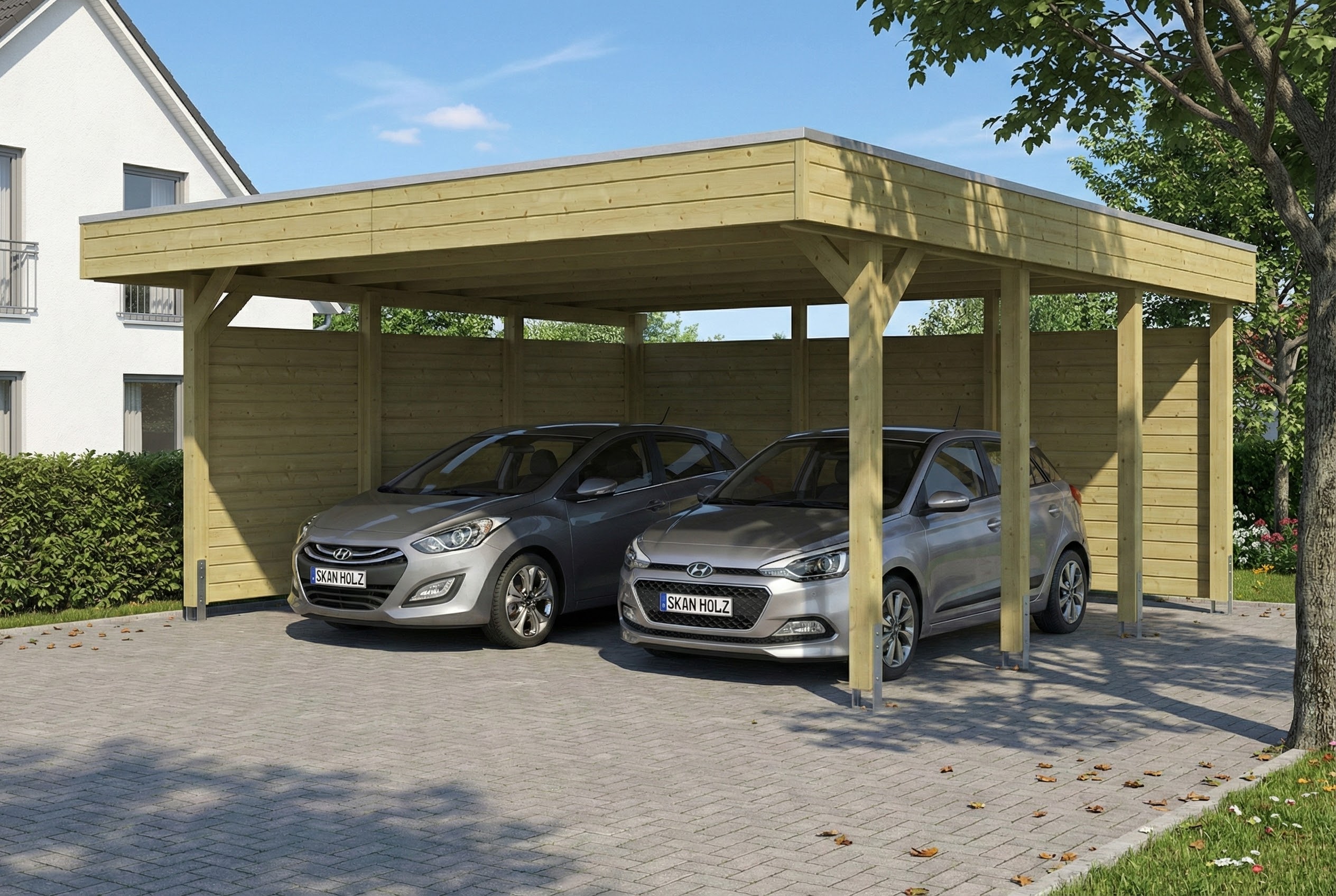 Carport Friesland Set C, 546 x 555 cm, mit Seiten- und Rückwand, grün imprägniert