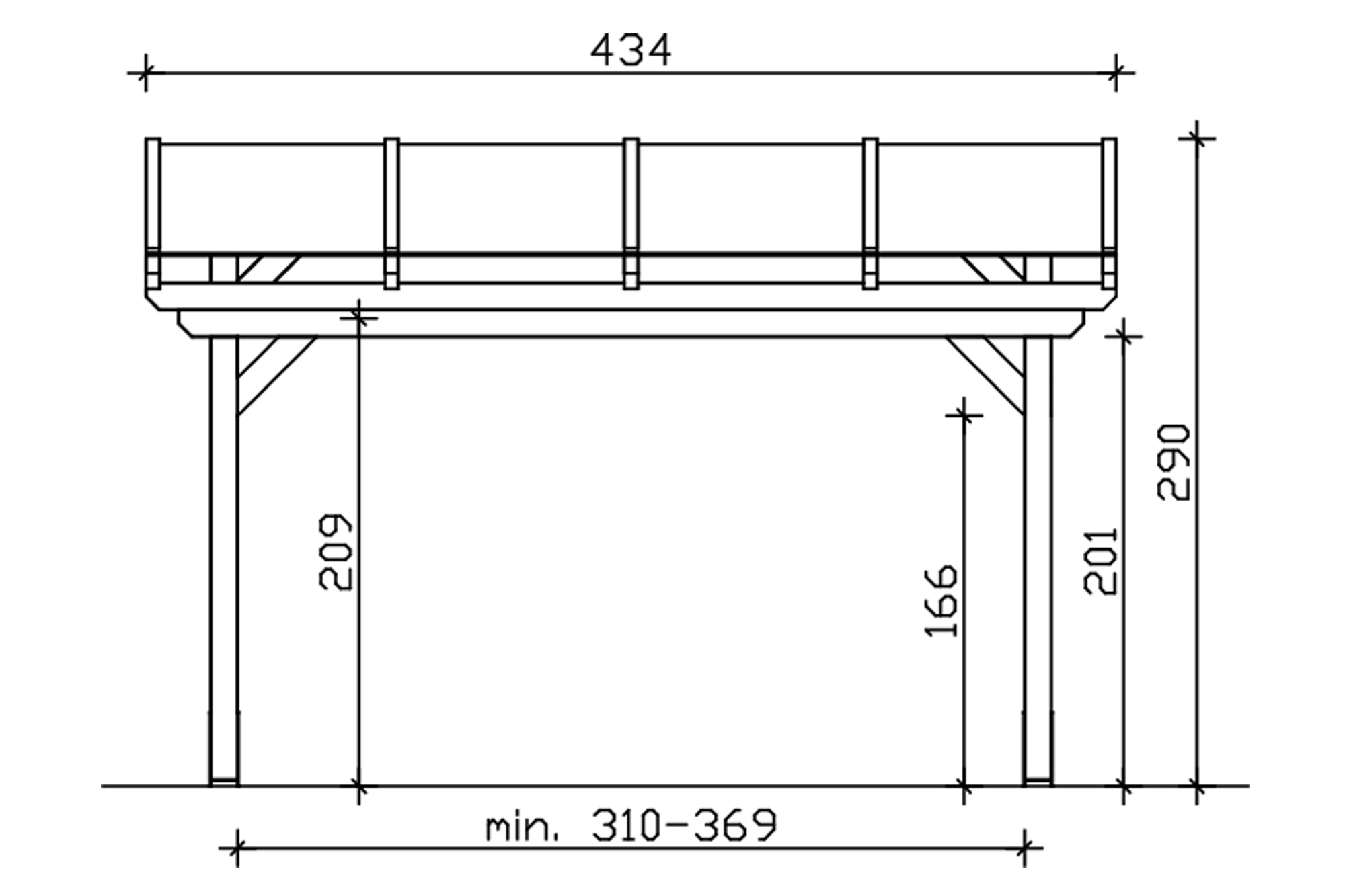 Grafik (Vorderansicht): Terrassenüberdachung Sanremo 434x400 cm