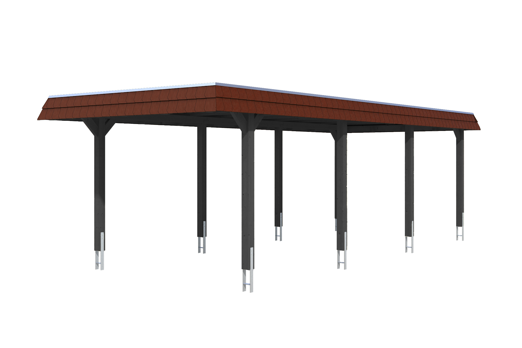 Produktbild: Carport Wendland 362 x 870 cm, mit roter Blende, farblich behandelt in anthrazit