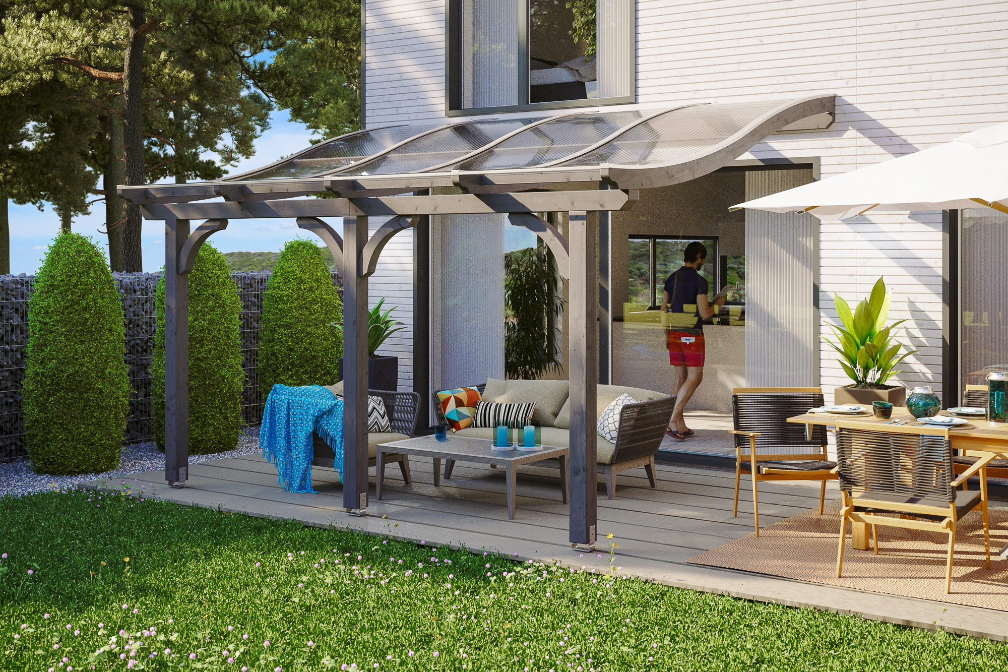 Ambientebild: Terrassenüberdachung Venezia, Breite 434 cm, farblich behandelt in schiefergrau