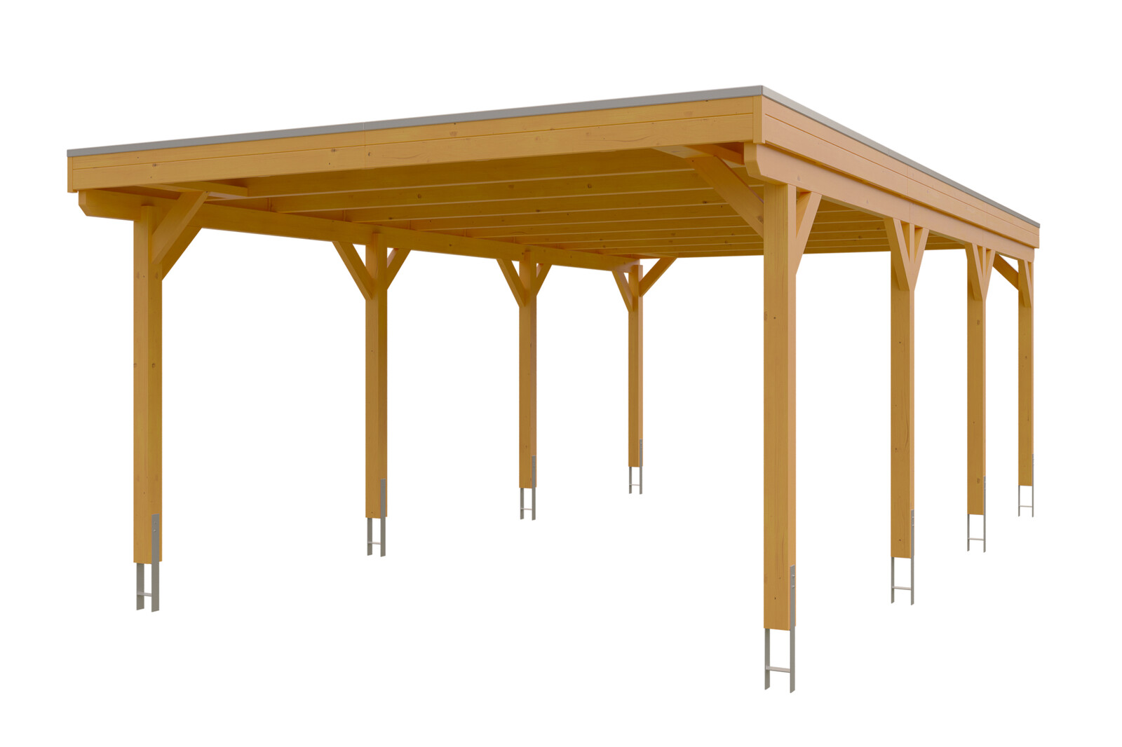 Carport GRUNEWALD 427 x 796 cm avec panneaux de toit en aluminium, traitement coloré chêne clair