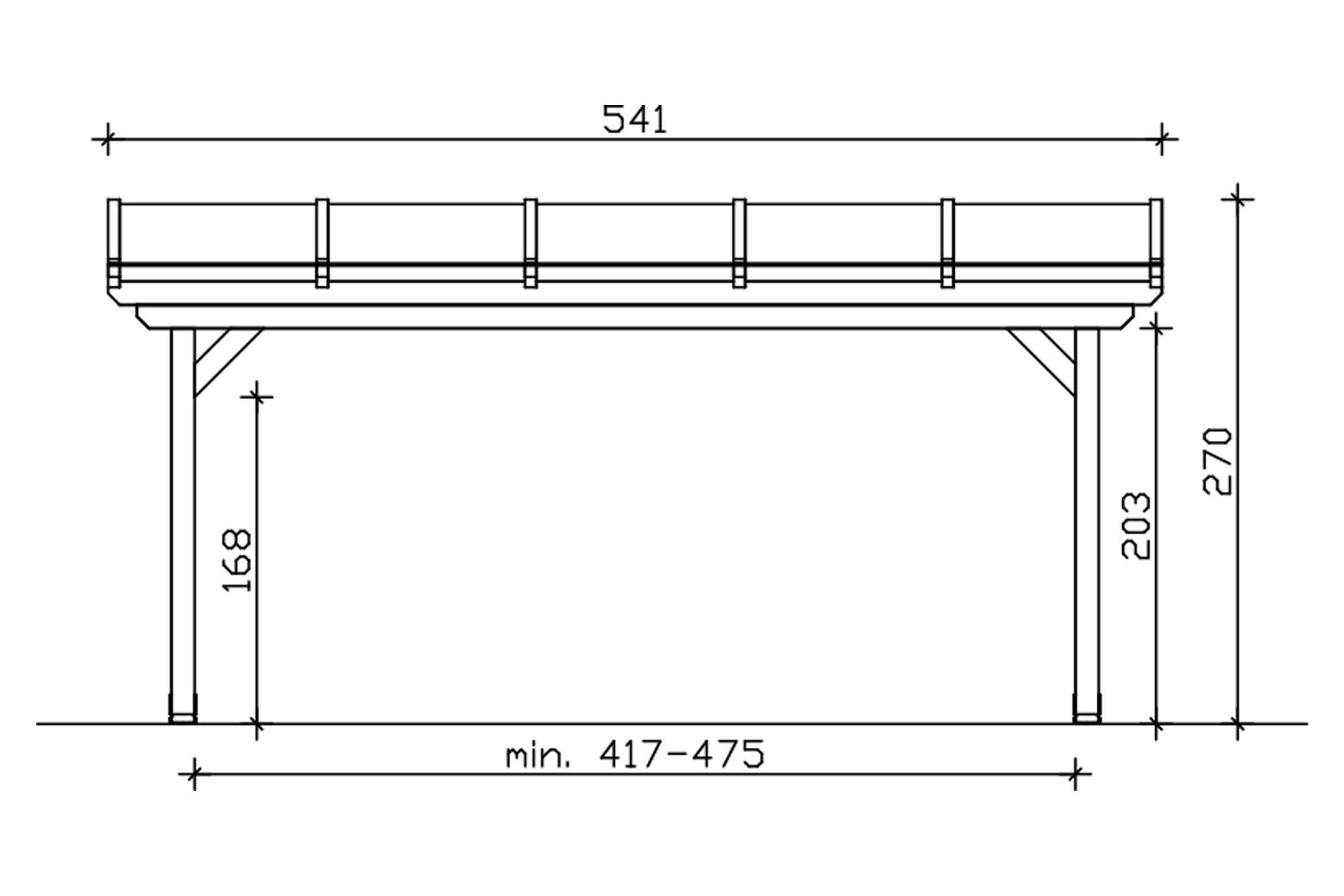 Terrasoverkapping Ancona 541 x 250 cm, gelamineerd hout, gelakt in leigrijs
