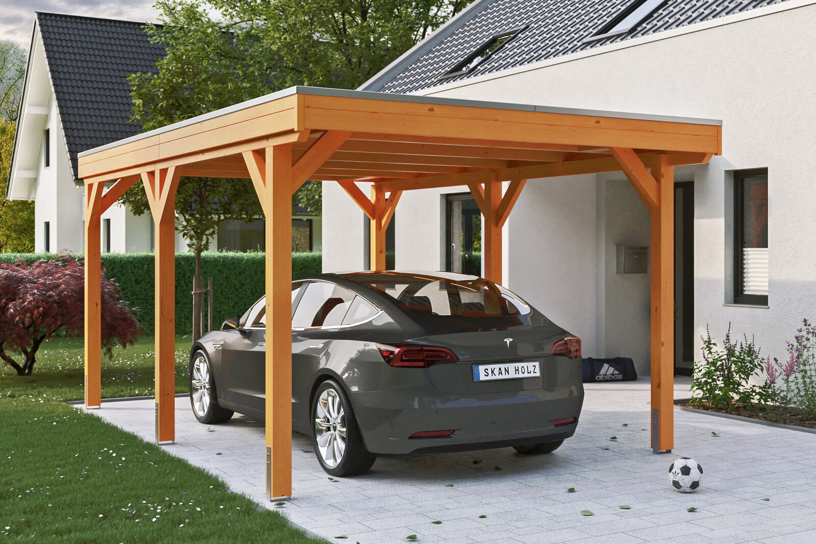 Carport Grunewald 321 x 554 cm mit EPDM-Dach, eiche hell