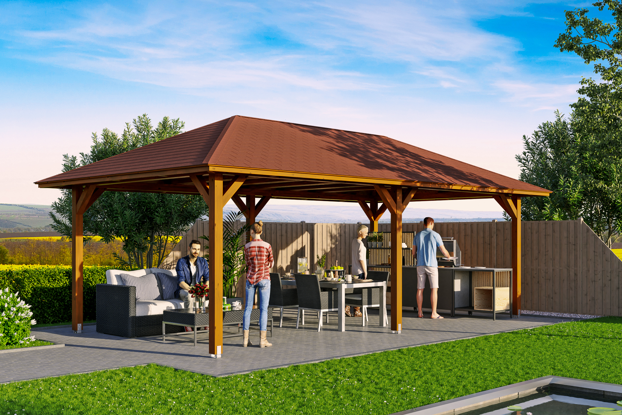 Gazebo Orleans 2, glulam, pre-treated walnut