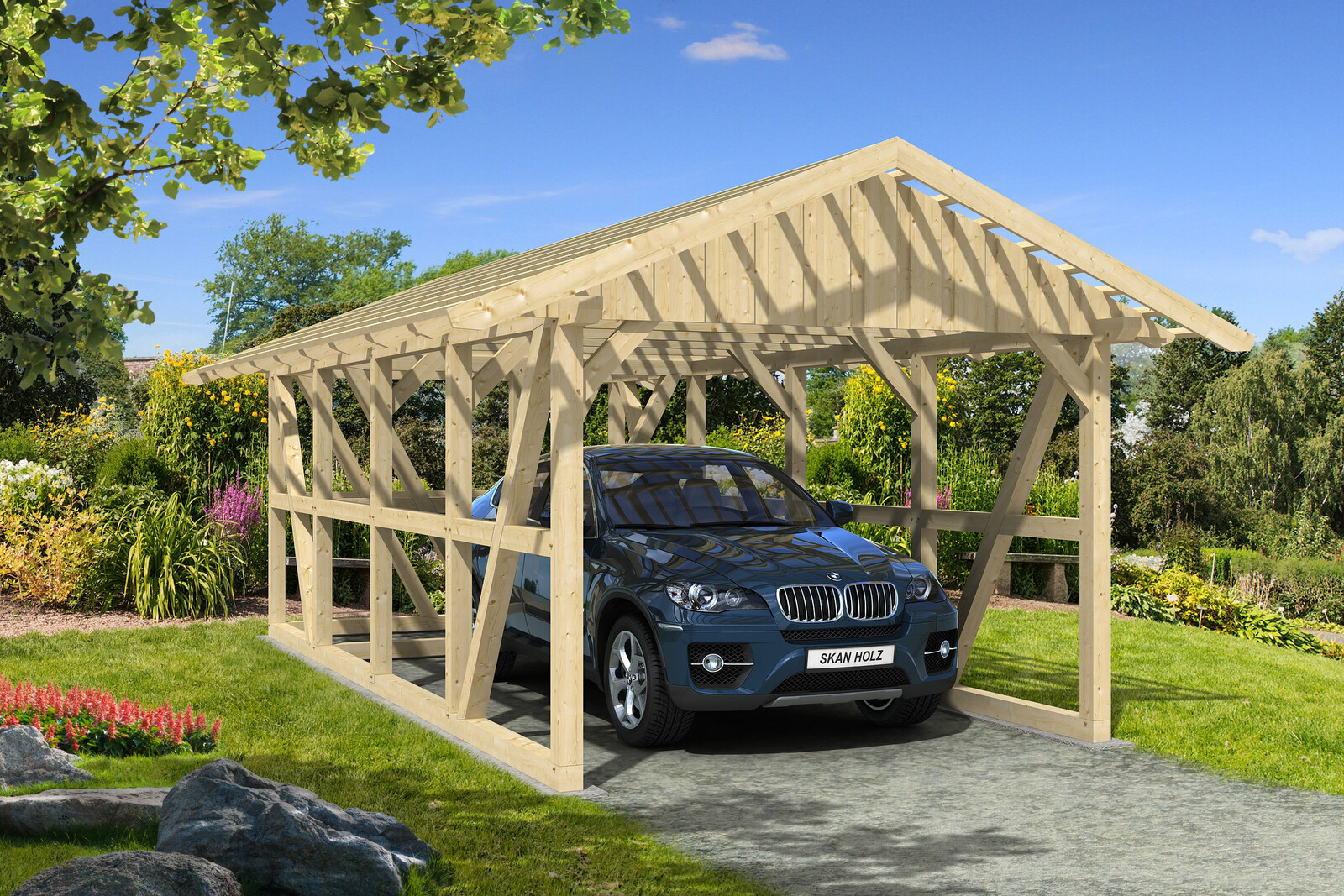 Carport Schwarzwald 424 x 772 cm, met bergruimte, met daklatten, onbehandeld