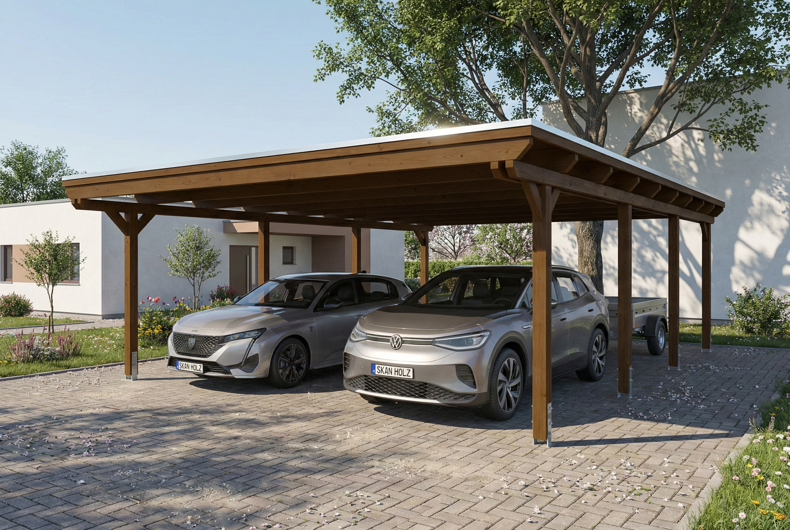 Carport Emsland 609 x 846 cm met EPDM dak, notenhout