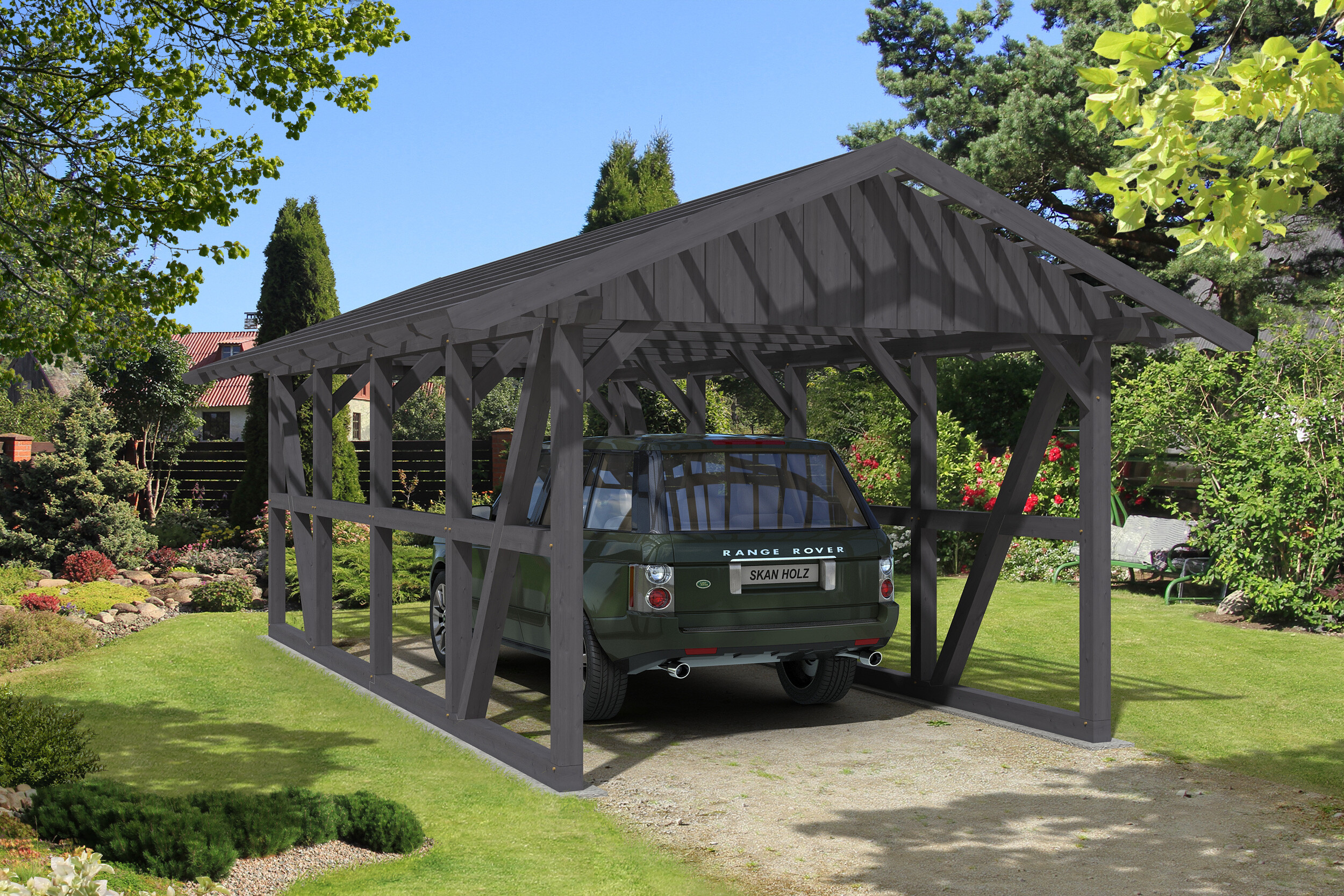 Carport Schwarzwald 424 x 772 cm, schiefergrau, mit Dachlattung