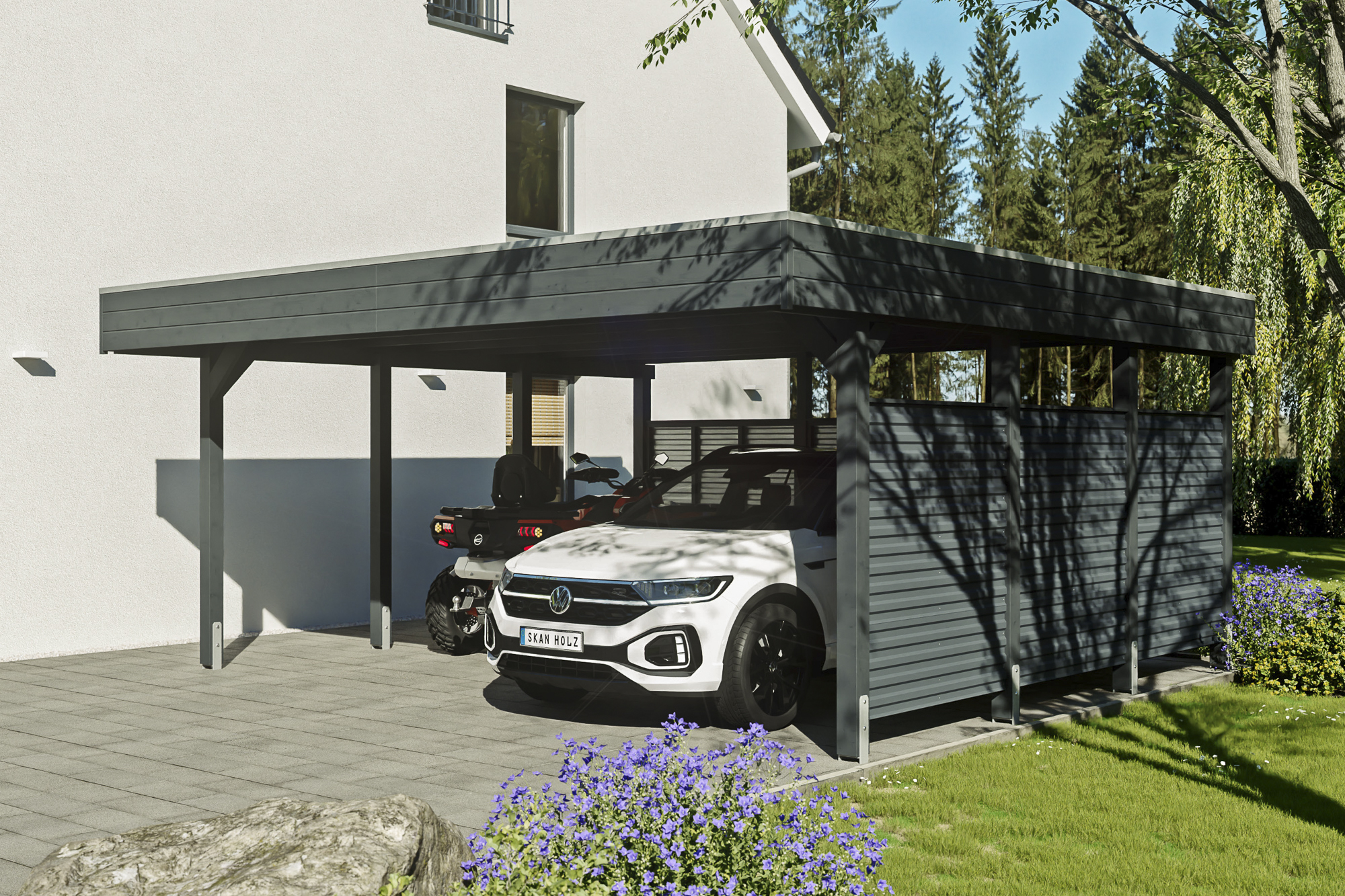 Ambientebild: Carport Friesland Set 13, 557 x 555 cm, farblich behandelt in anthrazit