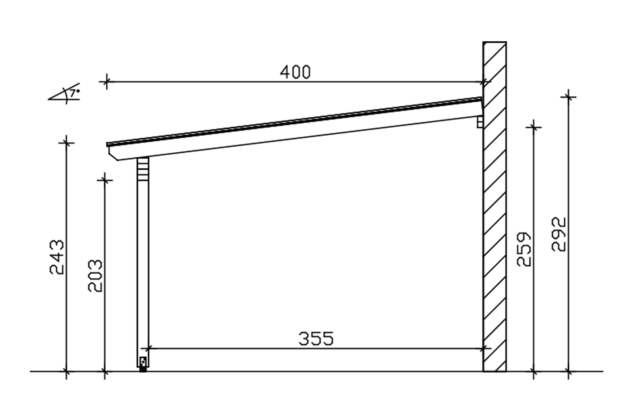 Grafik (Schnitt): Terrassenüberdachung Ancona, Tiefe 400 cm