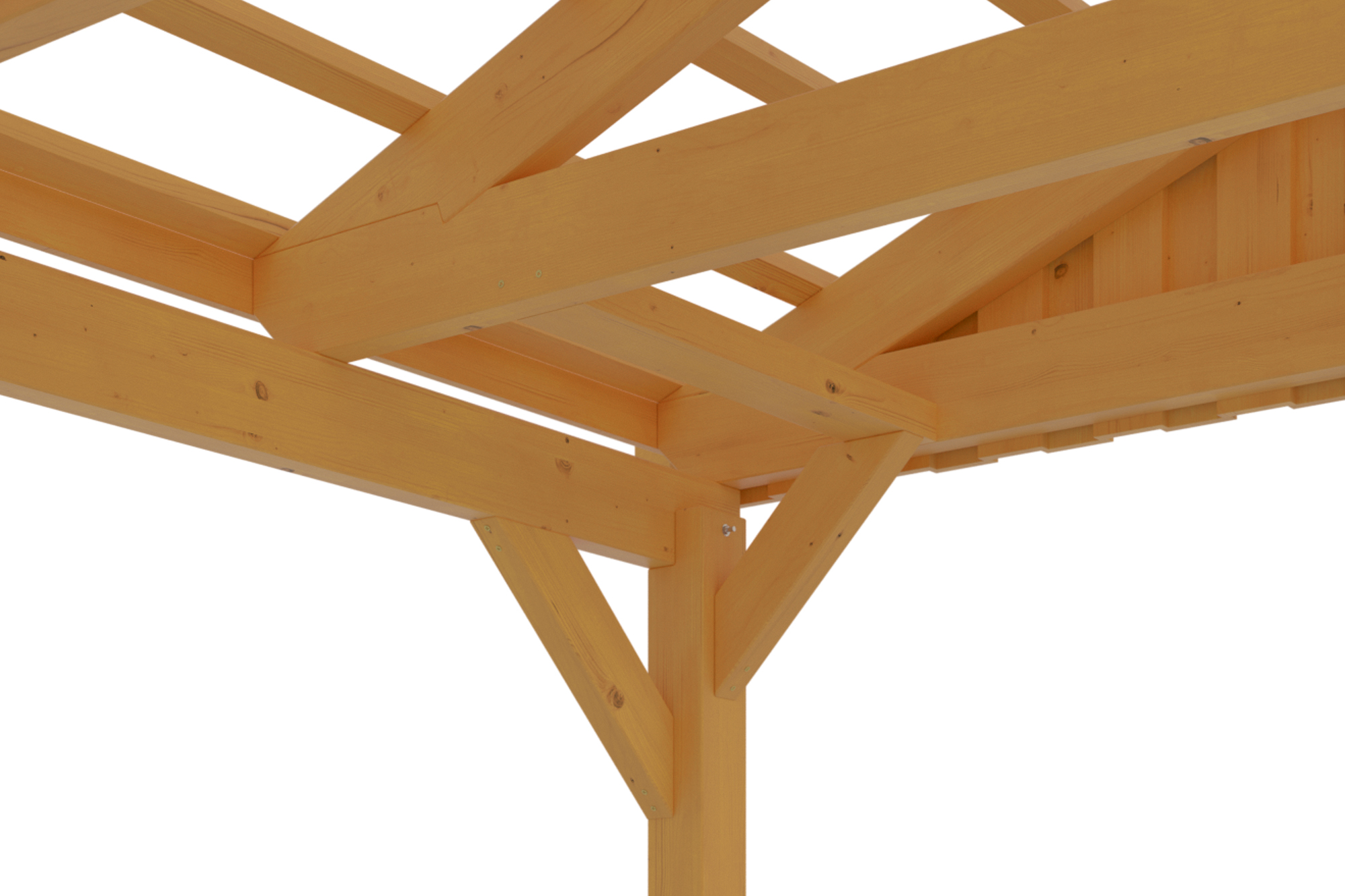 Detailbild: Dachkonstruktion beim Carport Fichtelberg mit Dachlatten von unten , farblich behandelt in eiche hell