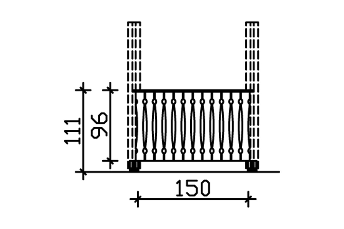 Leuning van balkonbetimmering 150 x 96 cm, voor Nice 2, onbehandeld