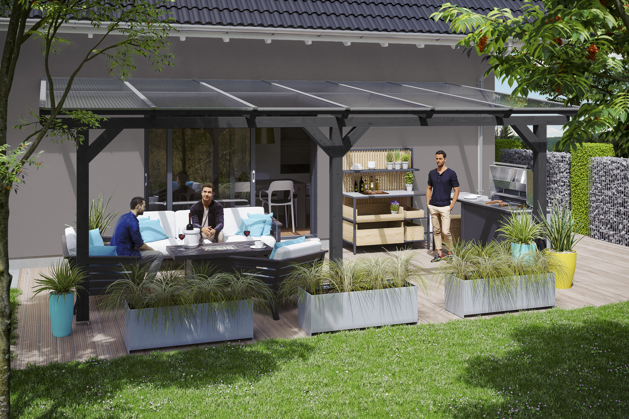 Ambientebild: Terrassenüberdachung Bormio, Breite 648cm, farblich behandelt in anthrazit