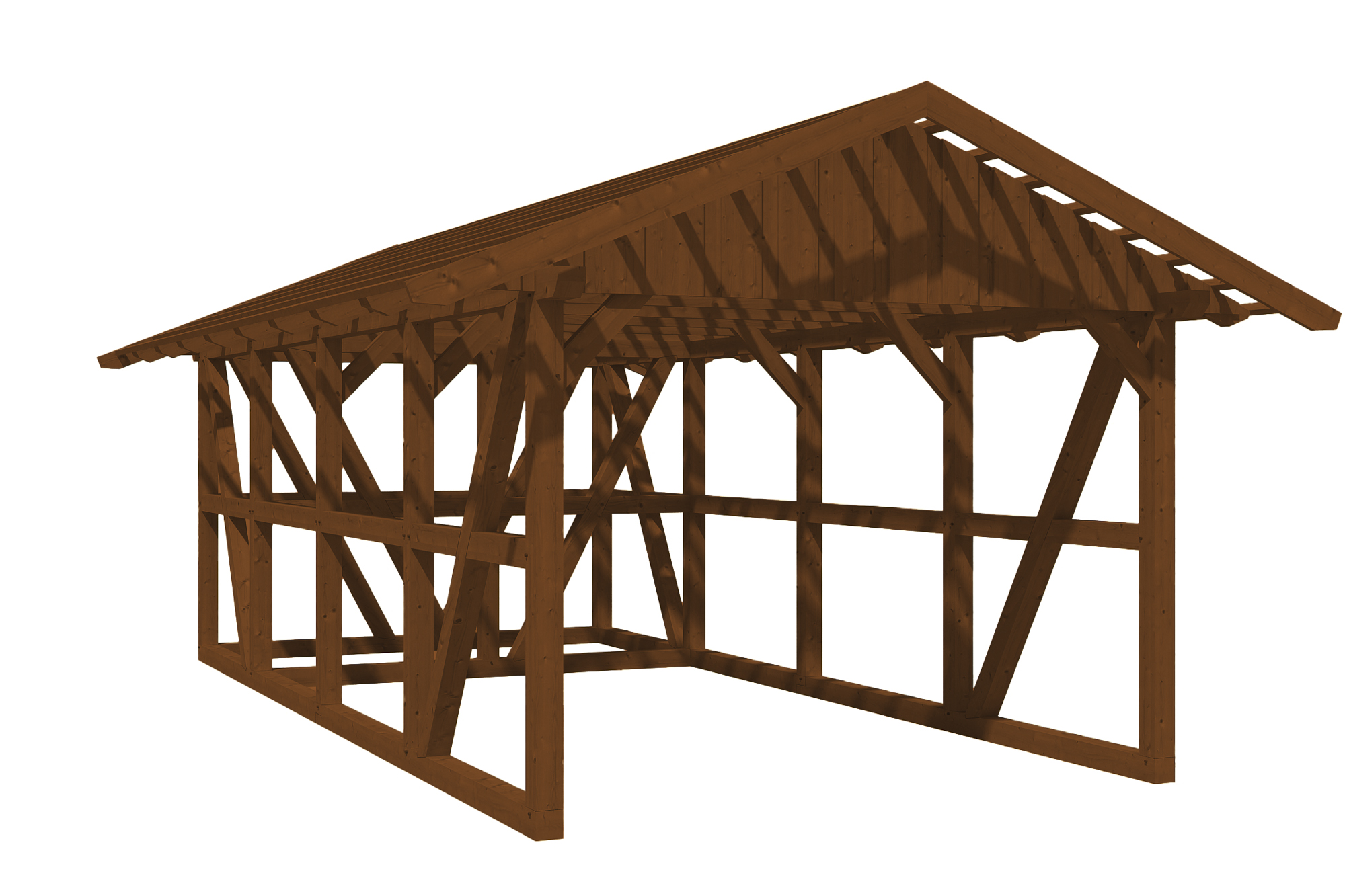 Produktbild: Carport Schwarzwald 424 x 772 cm mit Abstellraum, mit Dachlatten, farblich behandelt in nussbaum