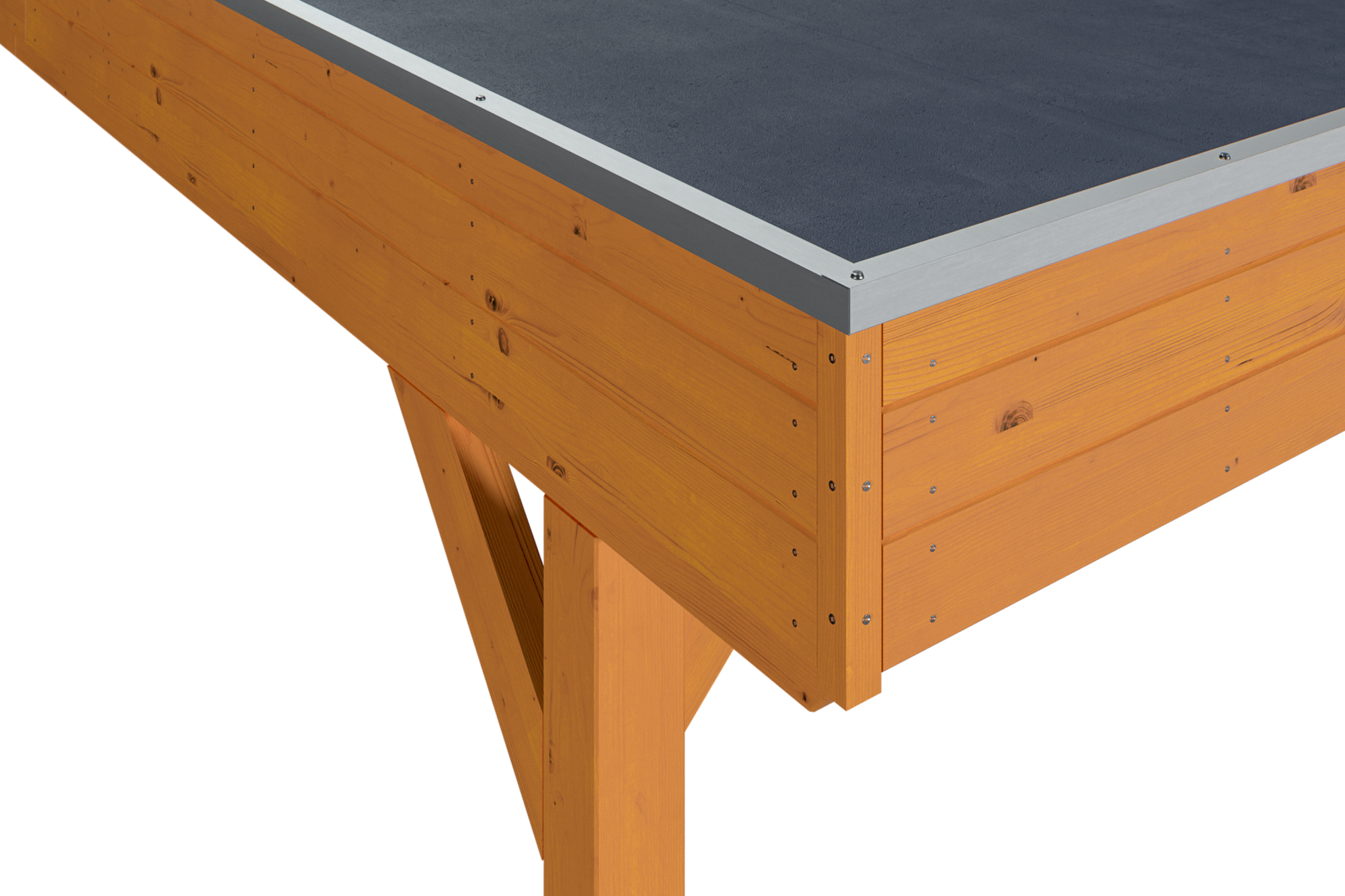 Detailbild: EPDM-Dacheindeckung und Dachblende beim Doppelcarport Grunewald, farblich behandelt in eiche hell