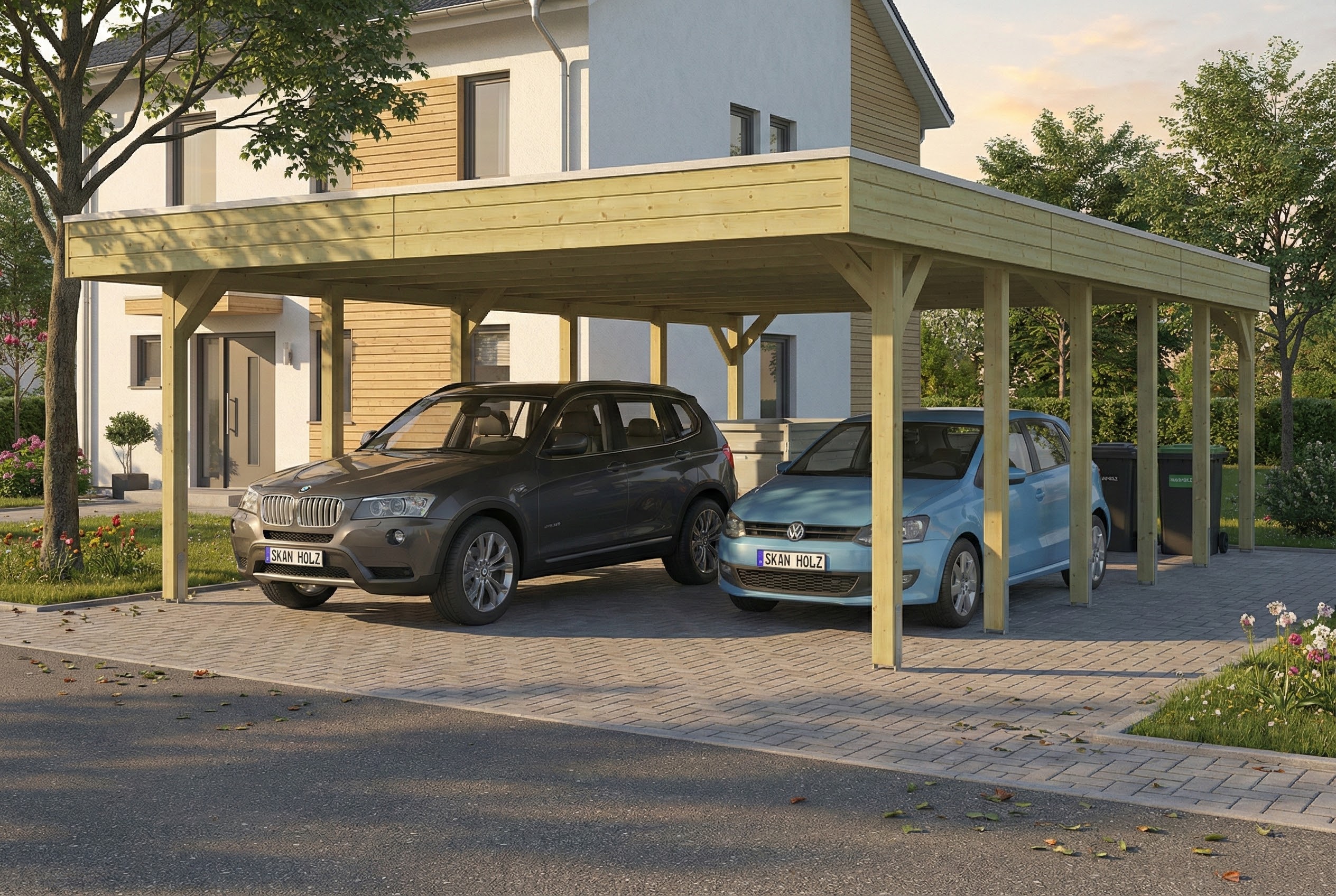 Carport Friesland 546 x 860 cm, met EPDM dak, groen geïmpregneerd